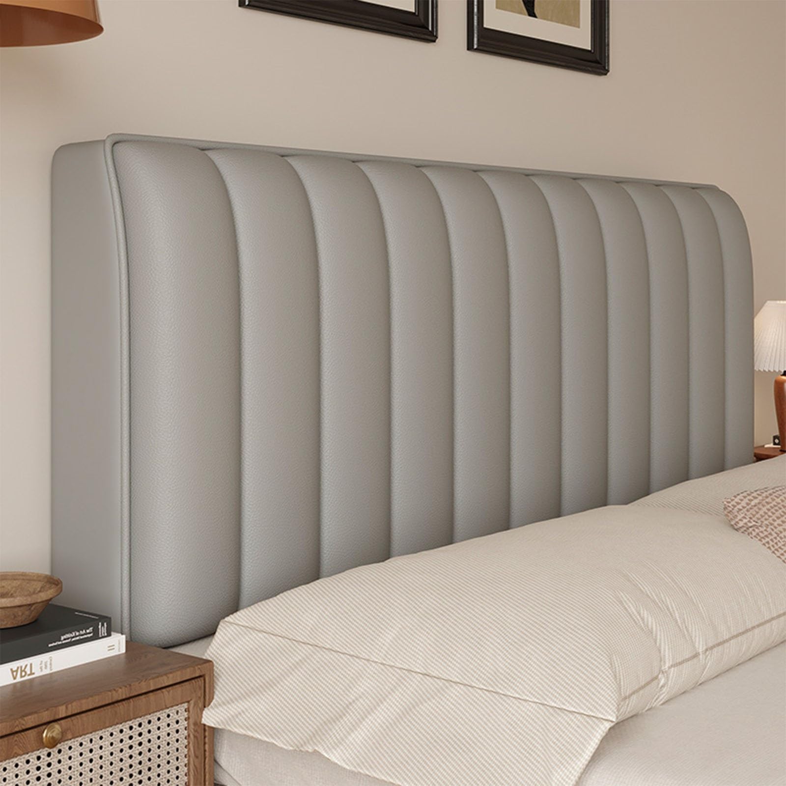 UHVUJDUI Bed Headboard Cover Leather Headboard Cover For King Size Double/single Bed,Headboard Slipcover Elastic Universal Headboard Protection Dustproof Cover(Light gray,190cm)
