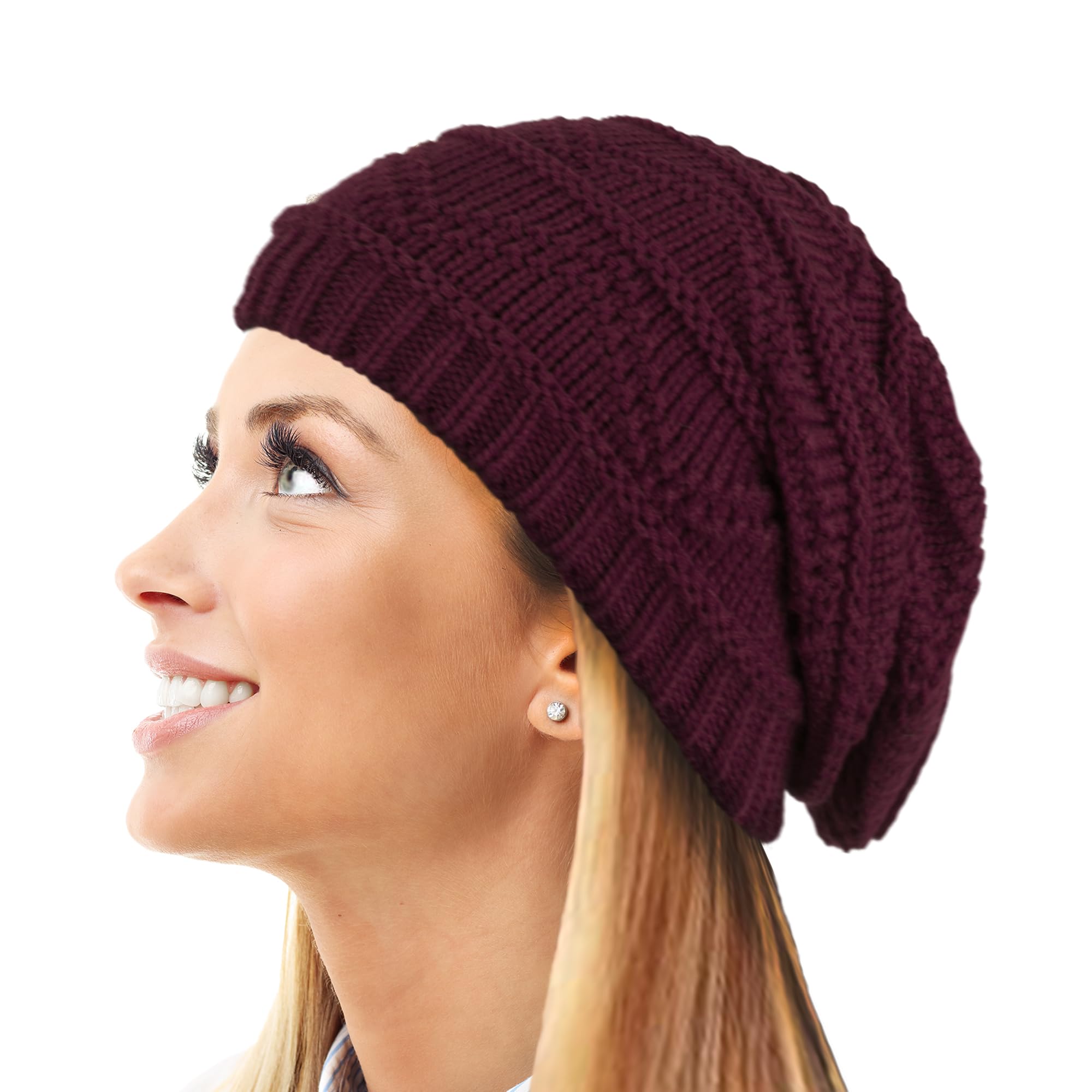TOSKATOK Ladies Knit Slouch Winter Hat/Beanie - Burg Burgundy