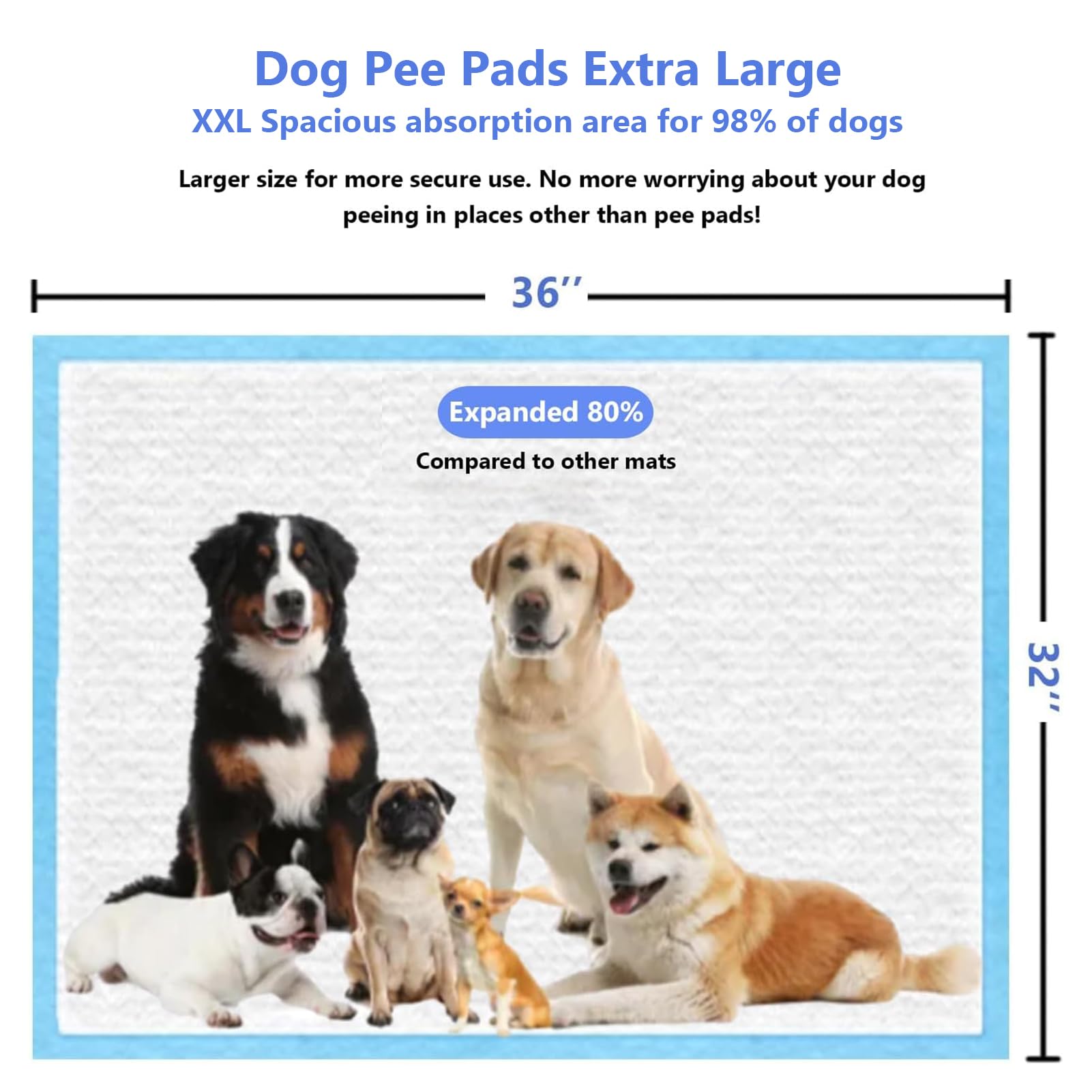 Almohadillas gruesas XXL para orina de cachorros para perros, 36 x 32 pulgadas, 60 unidades, almohadillas para orina extragrandes, a prueba de fugas y súper absorbentes, almohadillas desechables de