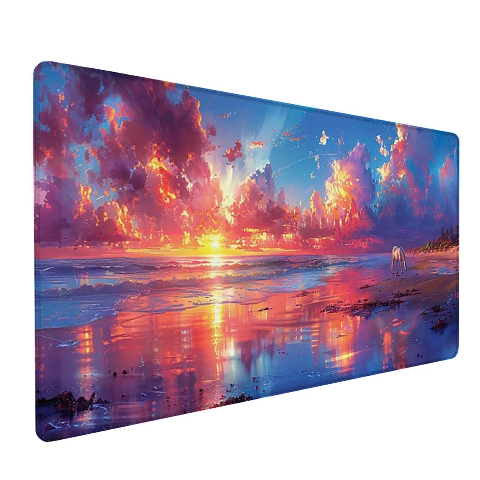 Podkładka pod mysz XXL 1200x600x3mm, kolorowa podkładka pod mysz do gier z antypoślizgową gumową powierzchnią, poprawia precyzję i szybkość, akcesorium biurowe, prezent dla mężczyzn, zachód słońca 9
