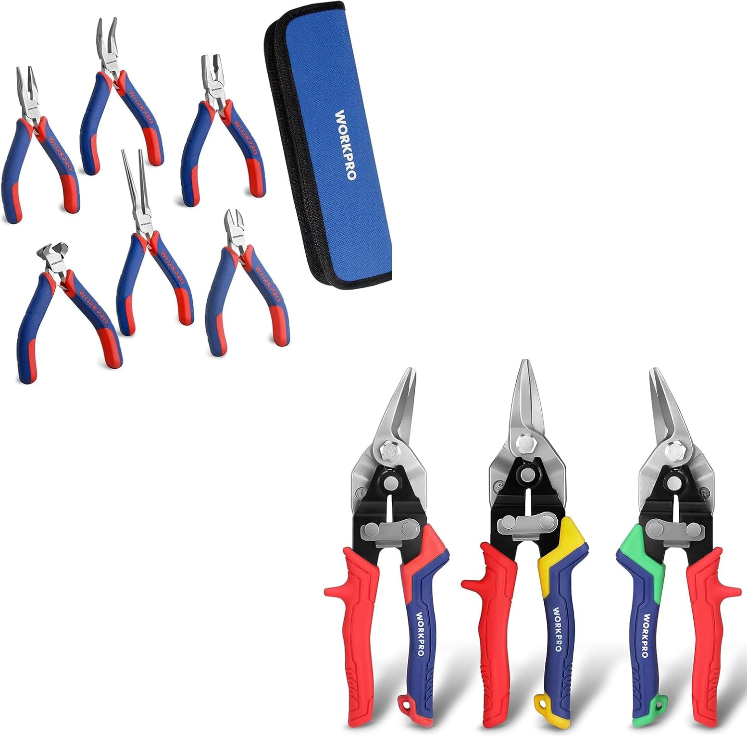 WORKPRO 6-piece Mini Pliers Set & 3 Piece Aviation Tin Snips Set