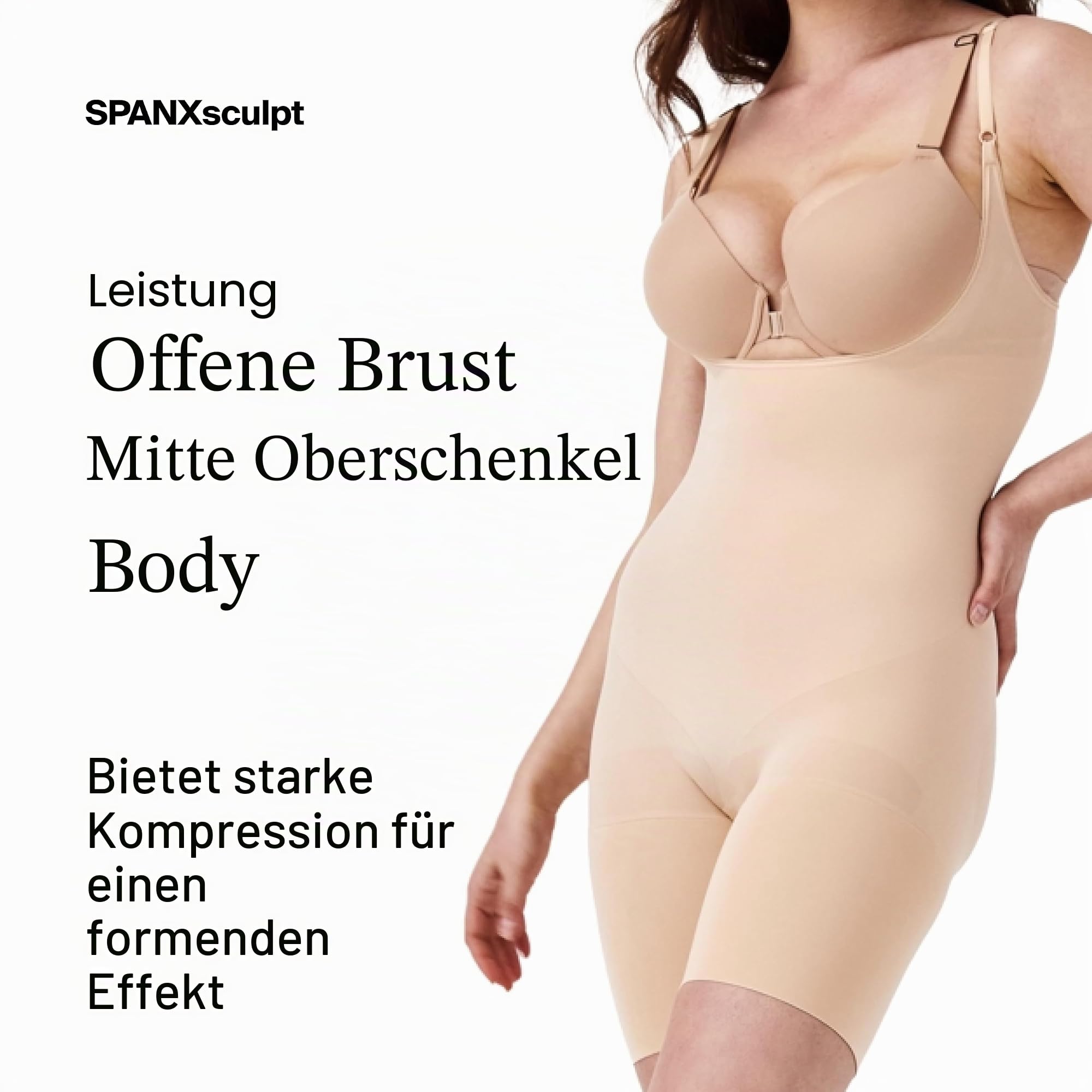 Spanx Damen Spanx Power Open-bust Mid-thigh Bodysuit Shapewear Ganzkörper-Body (1er Pack)