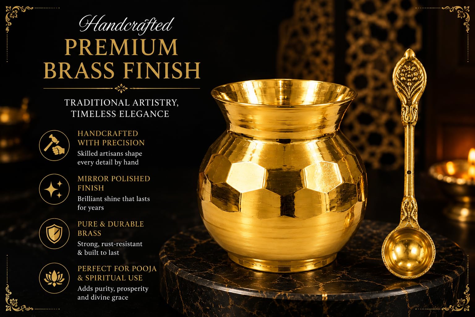 Pure Brass Pooja Lota Set - Traditional Indian Rituals -6