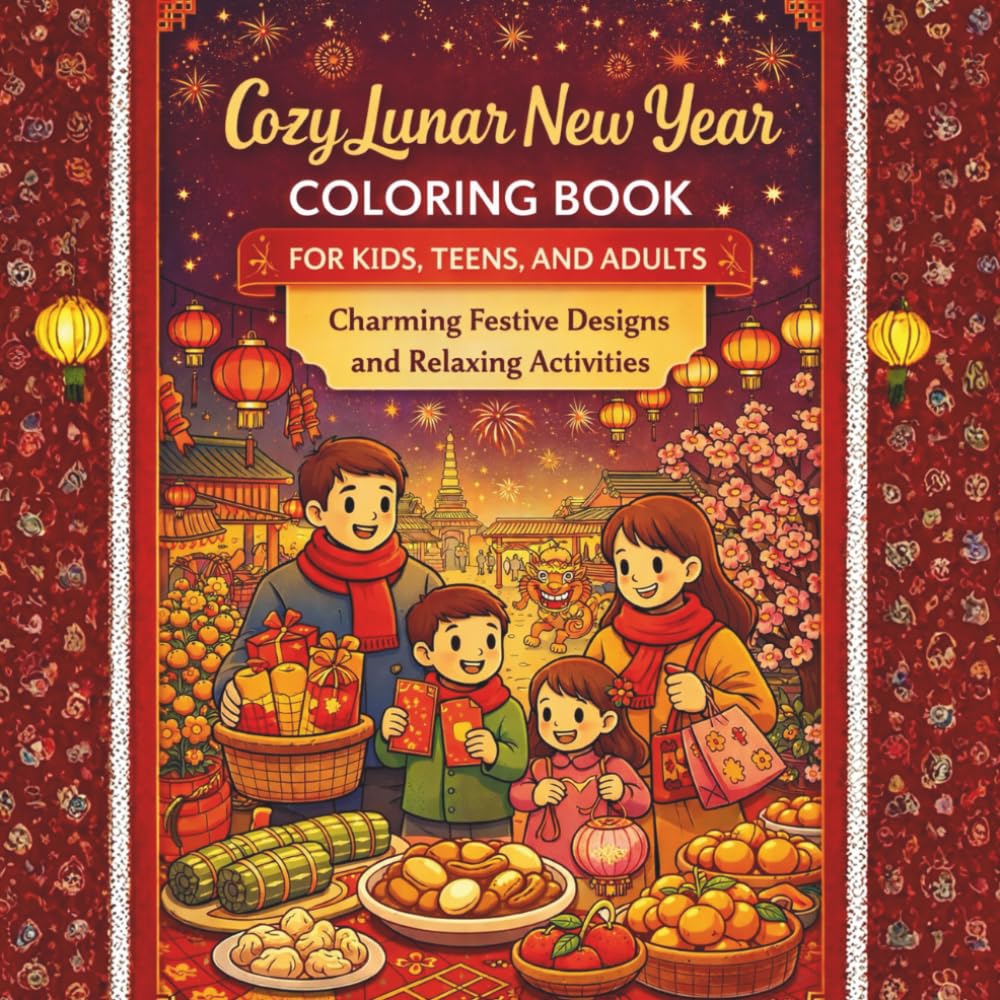 Cozy Lunar New Year Coloring Book: For Kids, Teens, and Adults Charming Festive Designs and Relaxing Activities