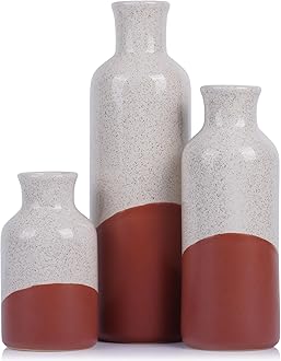 Flower Vase for Home Decor, Ceramic Vase Set for Farmhouse Décor, Terracotta Vase for Shelf, Modern Boho Decorative Vase, Rustic Pampas Grass Vase, Dining Table, Mantel & Centerpiece - 3 Piece Set