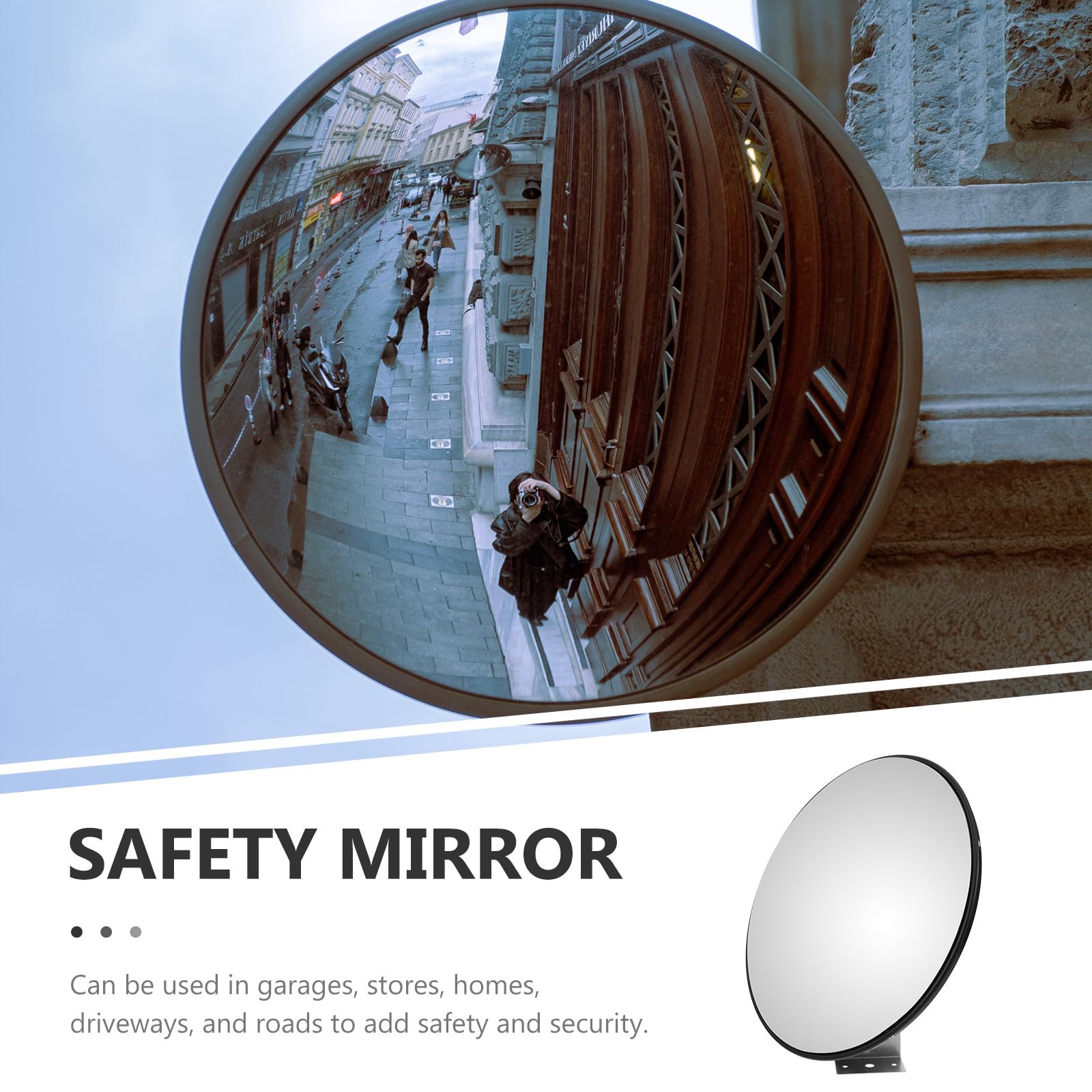 Miroir Convexe de Circulation 30 Cm en Abs Noir pour Sécurité Intérieure et Extérieure, Prévention des Accidents Magasins et Parkings