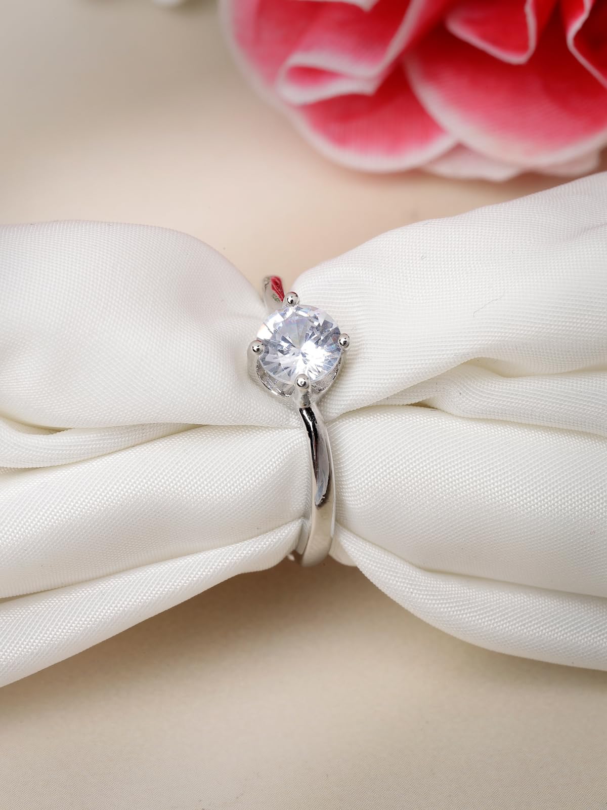 Stylish Rhodium Plated Solitaire Ring for Valentine Collection