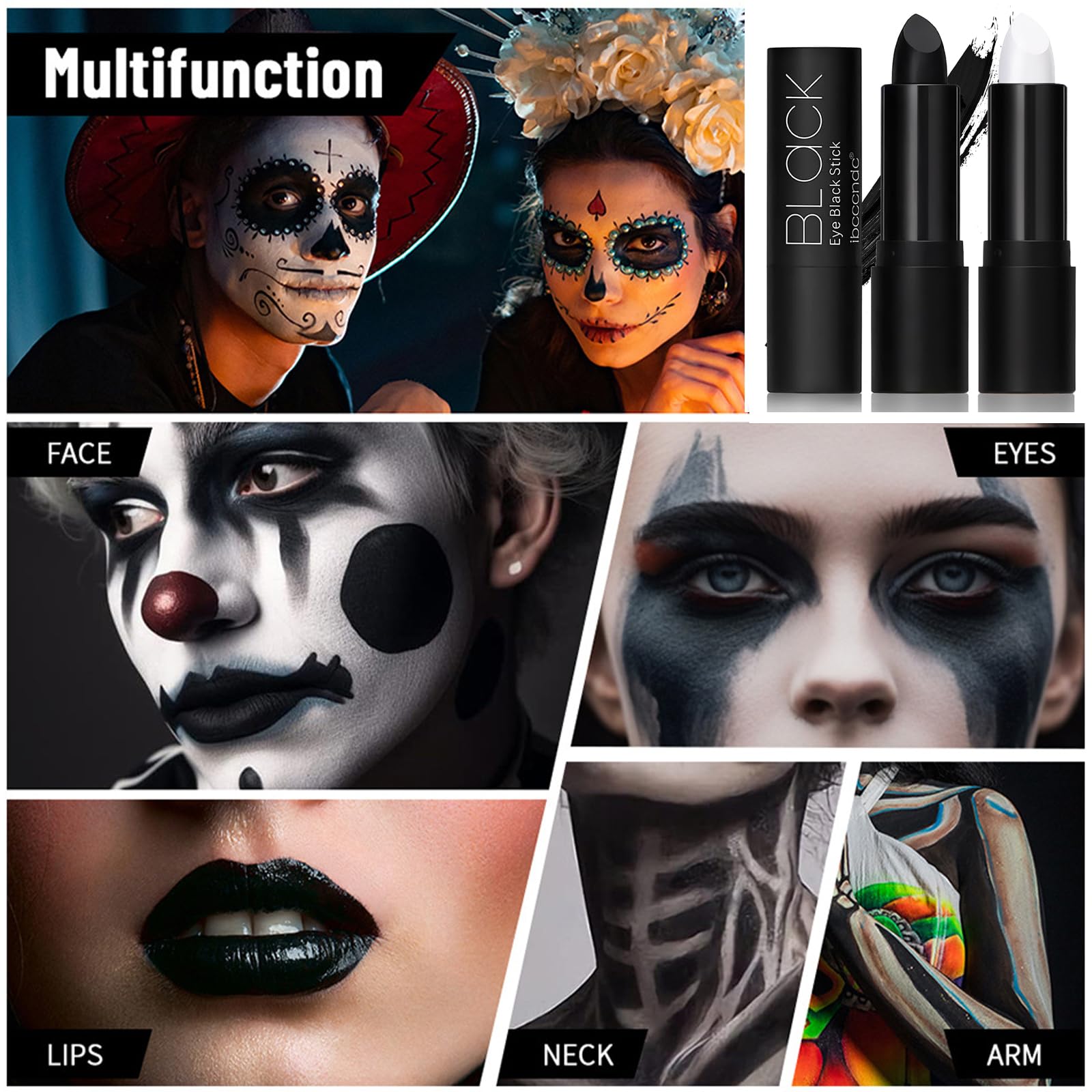 Lilbitty czarno-biała farba do makijażu Cosplay, odporna na pot, gotycka farba do malowania ciała, łatwa w użyciu na imprezy kostiumowe, Halloween, baseball, piłkę nożną