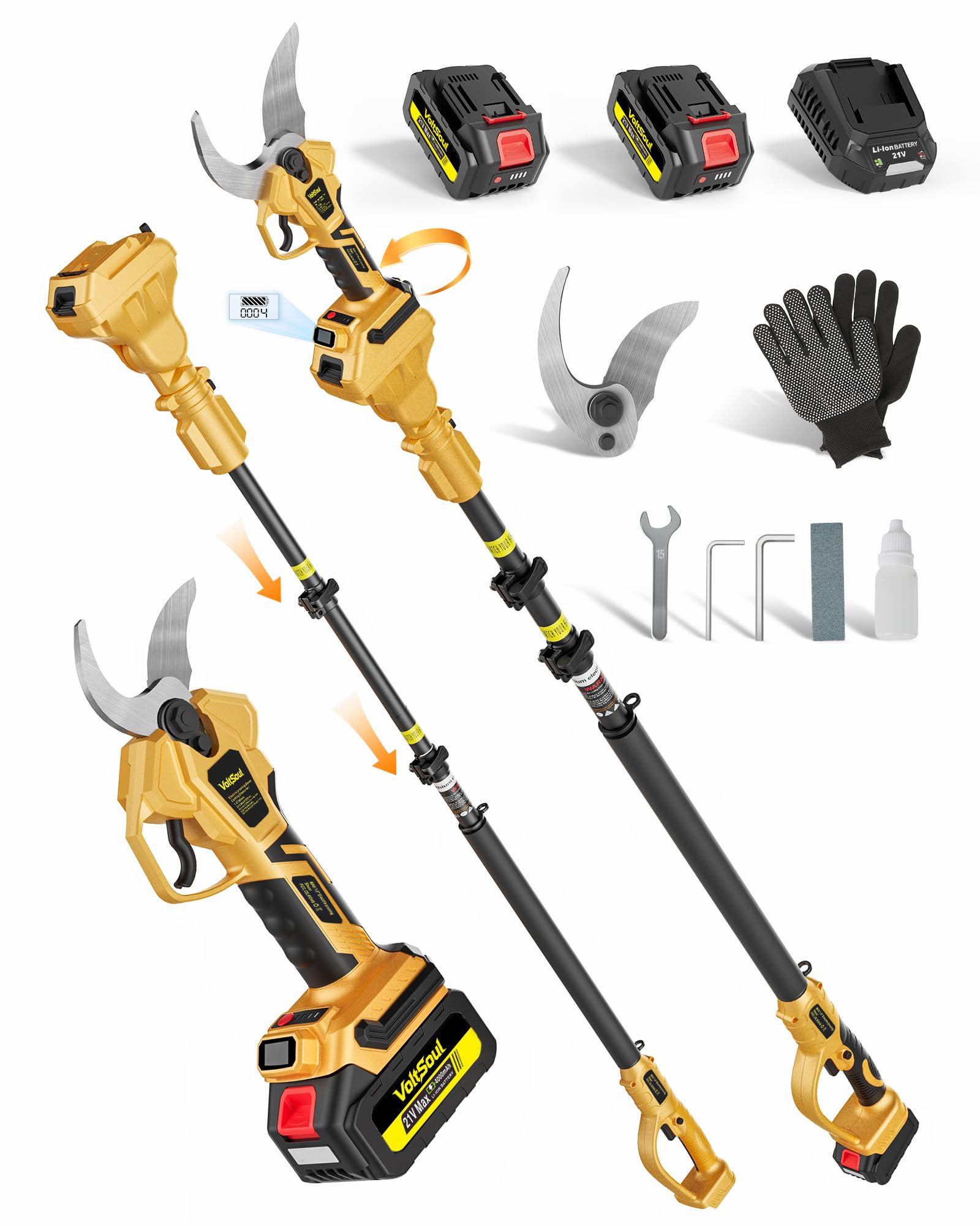 Photo 1 of ***ITEM IS USED*** 2-in-1 Electric Pruning Shears Cordless with Extension Pole:Electric Tree Pruner with 1.6 Inch Cutting Diameter,16Ft Reach,2 * 4.0Ah Battery powered pruner for High Branch Cutter&Tree Trimming