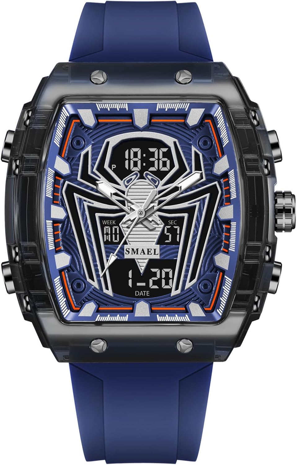 MASTOP Luxury Spider Man Watch Quartz Watch Large Face Digital Analog Dual Time Display Stopwatch Punk Cool Design Silicon Strap Wrist Watch for Men