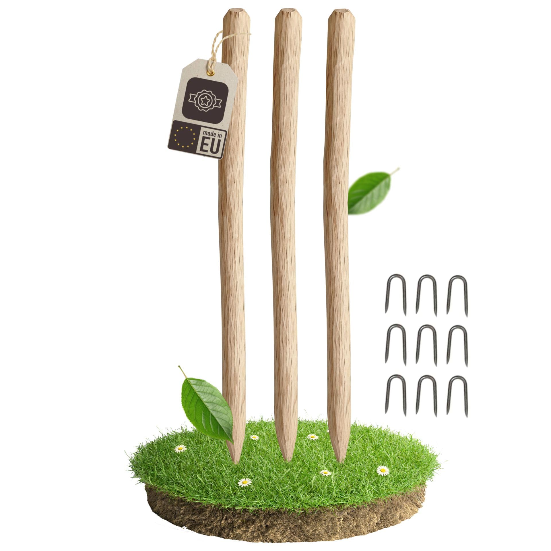 Juego de 3 Postes de cercado de avellano 150 cm estacas de Madera Natural Puntiagudas para Valla de estacas y jardín