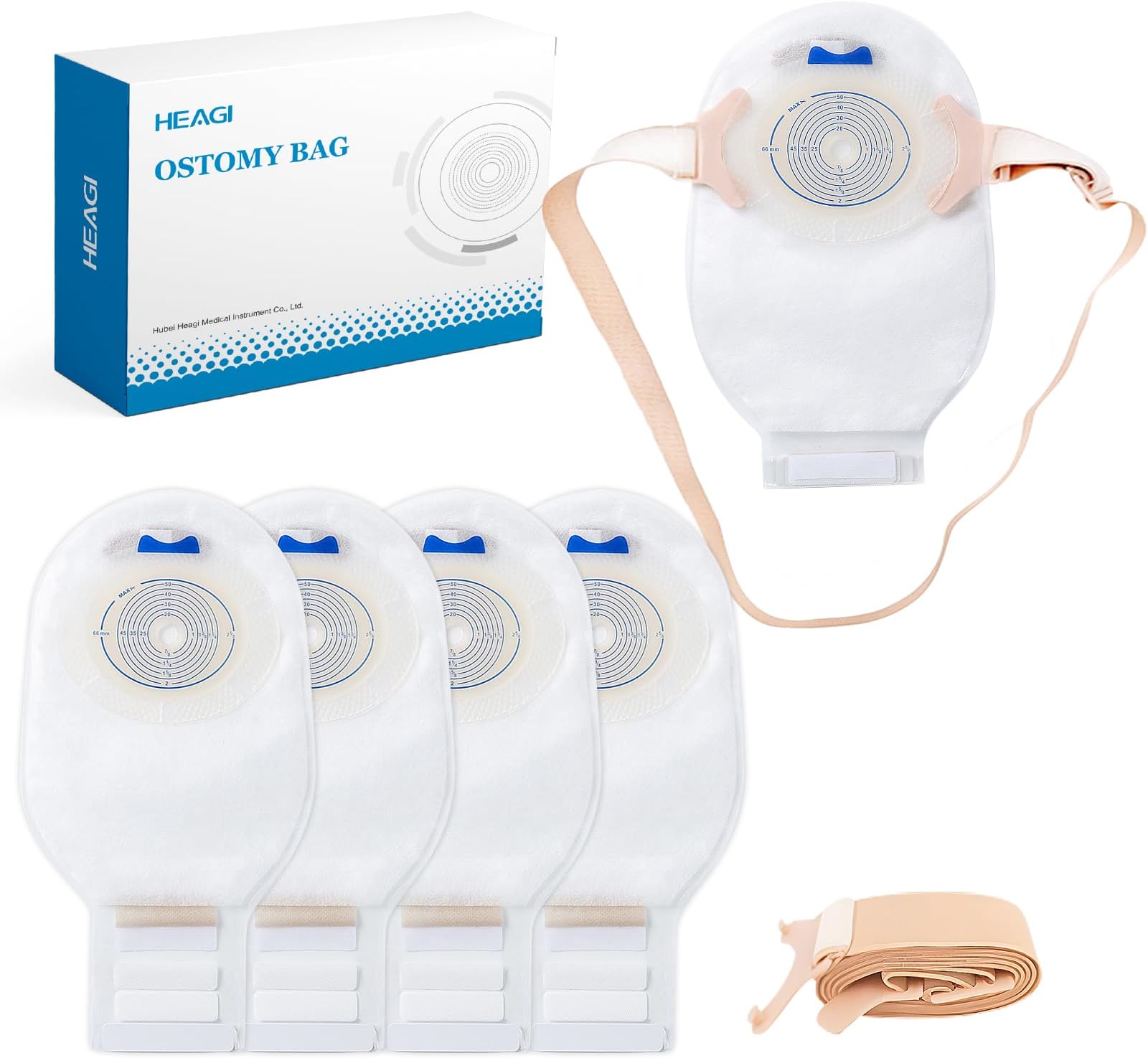 20 Pack Colostomy Bags Ostomy Supplies, One-Piece Colostomy Bags, 10-66 mm Cut-to-Fit Drainable Ostomy Bag with Waistband for Ileostomy Stoma Care