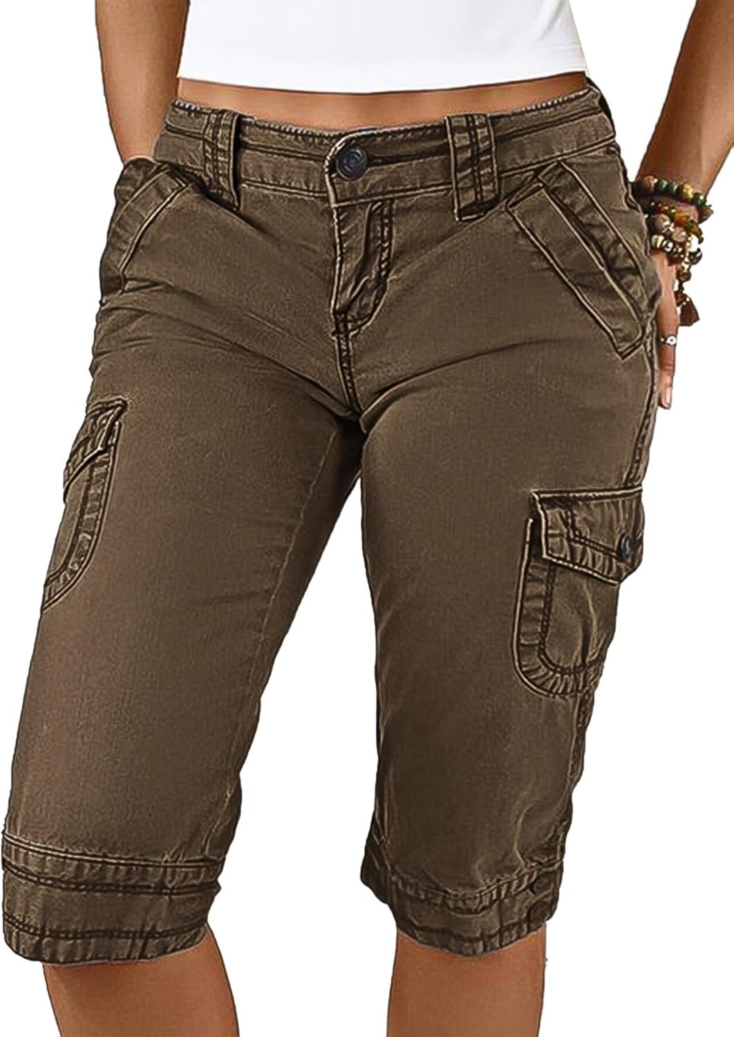 Flamingals Bermuda Shorts for Women Low Waist Casual Flap Pocket Design Shorts Trendy 2025