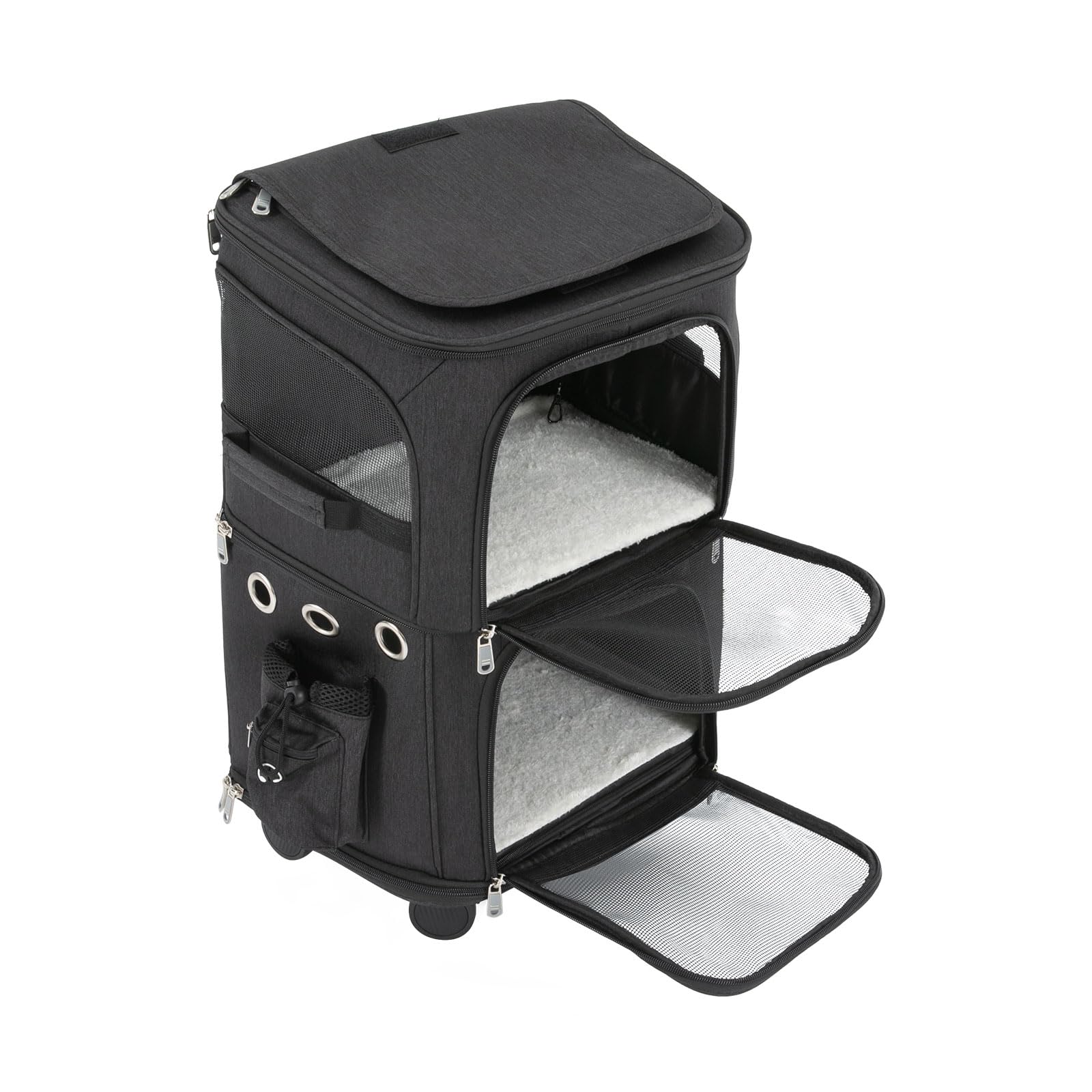 NDKASHF Rolling Pet Carrier for 2 Pets,Double-Compartment Pet Rolling Carrier with Wheels for 2 Pets,for Up to 22 LBS,Super Ventilated Design,Ideal