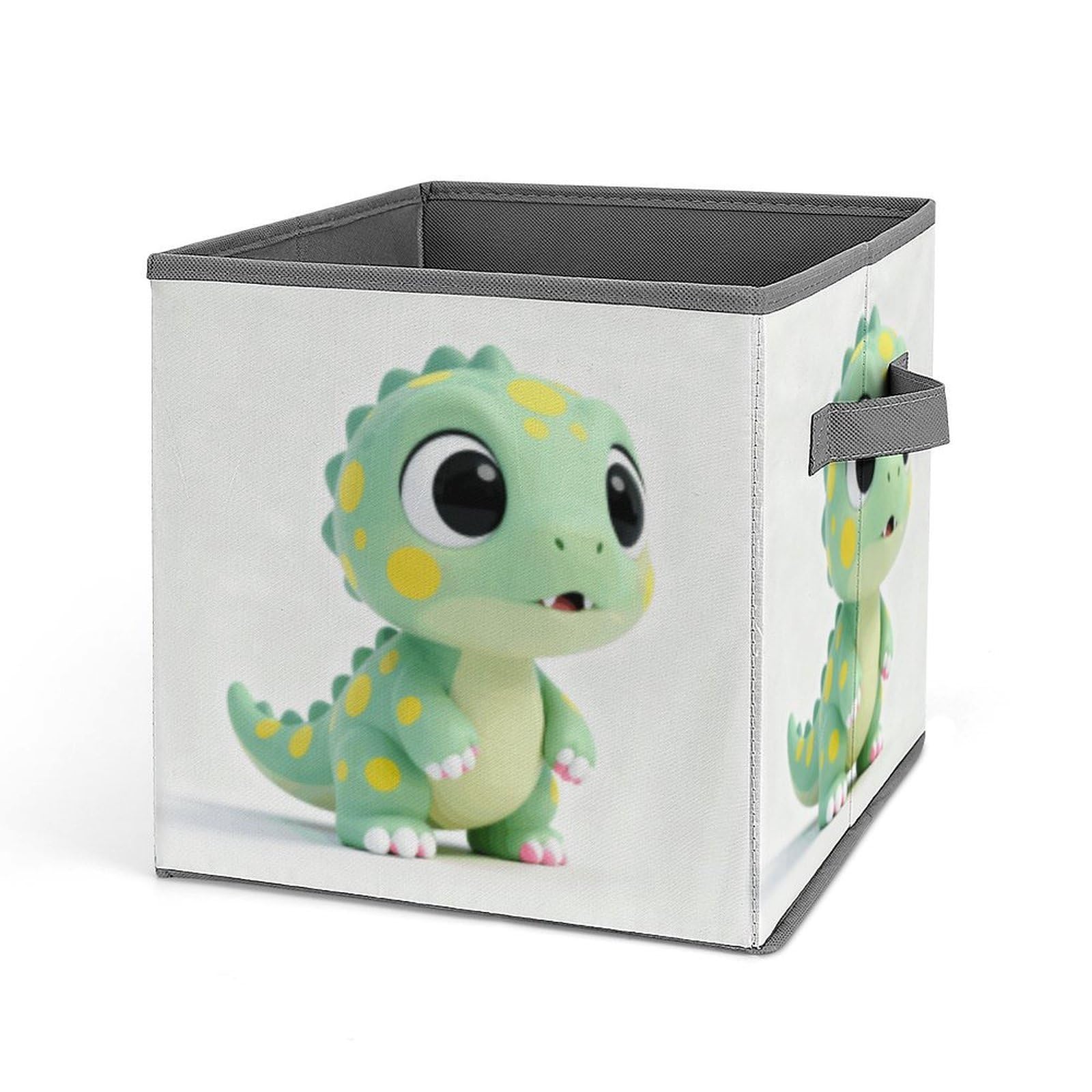 Cute Dinosaur Storage Baskets Collapsible, Exquisite Pattern Cube Box, Canvas Fabric Storage Bins with Handles, Clothe Organizer Box for Home Decorative Office Bedroom