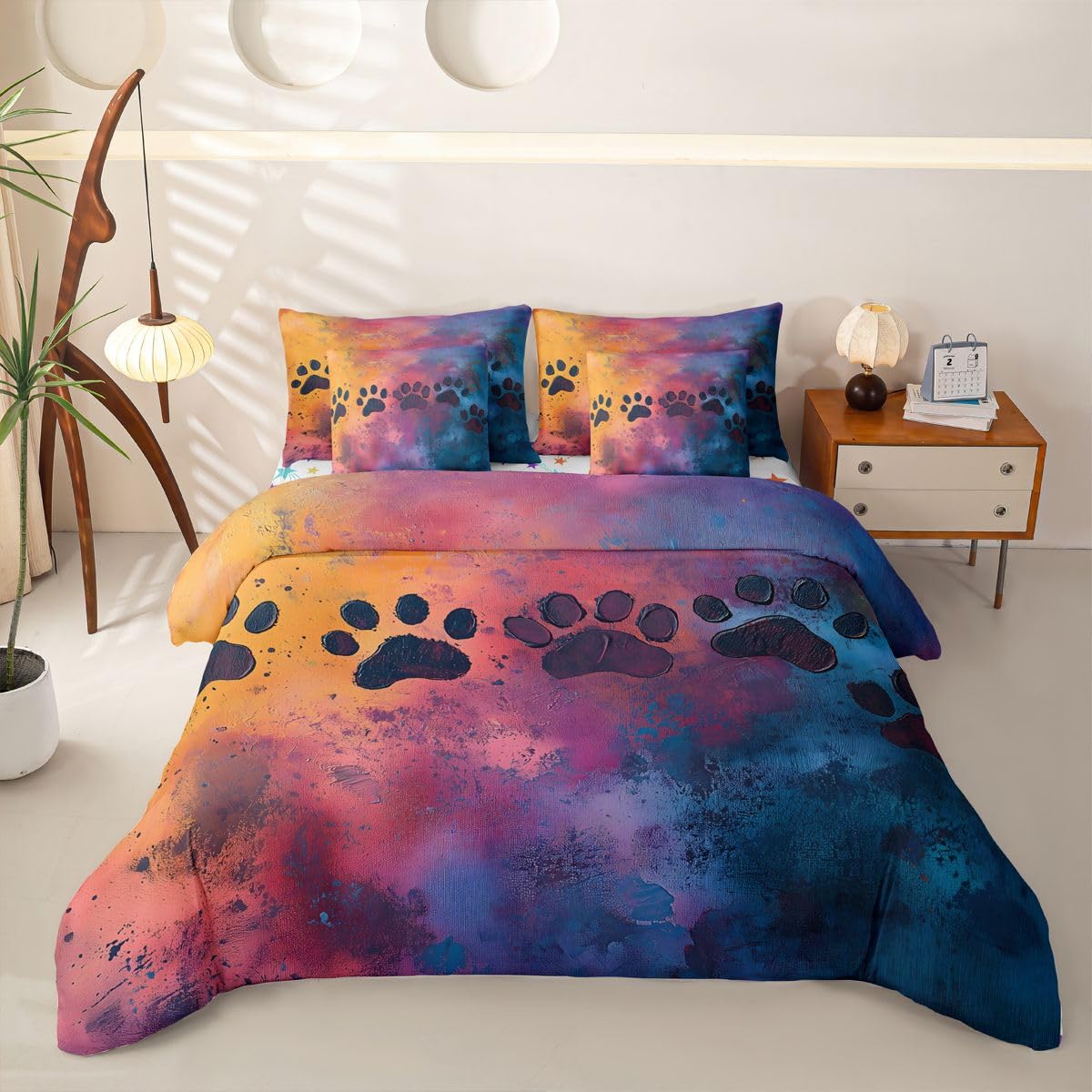 Katzenpfote Bettwäsche 155x220 7teilig niedliche Hunde Pfote Bettwäsche-Set 1 Bettbezug,1 Spannbettlaken,1 Bettlaken,2 Kissenbezüge,2 Dekokissenbezüge Kätzchen Welpen Schlafzimmer Dekor