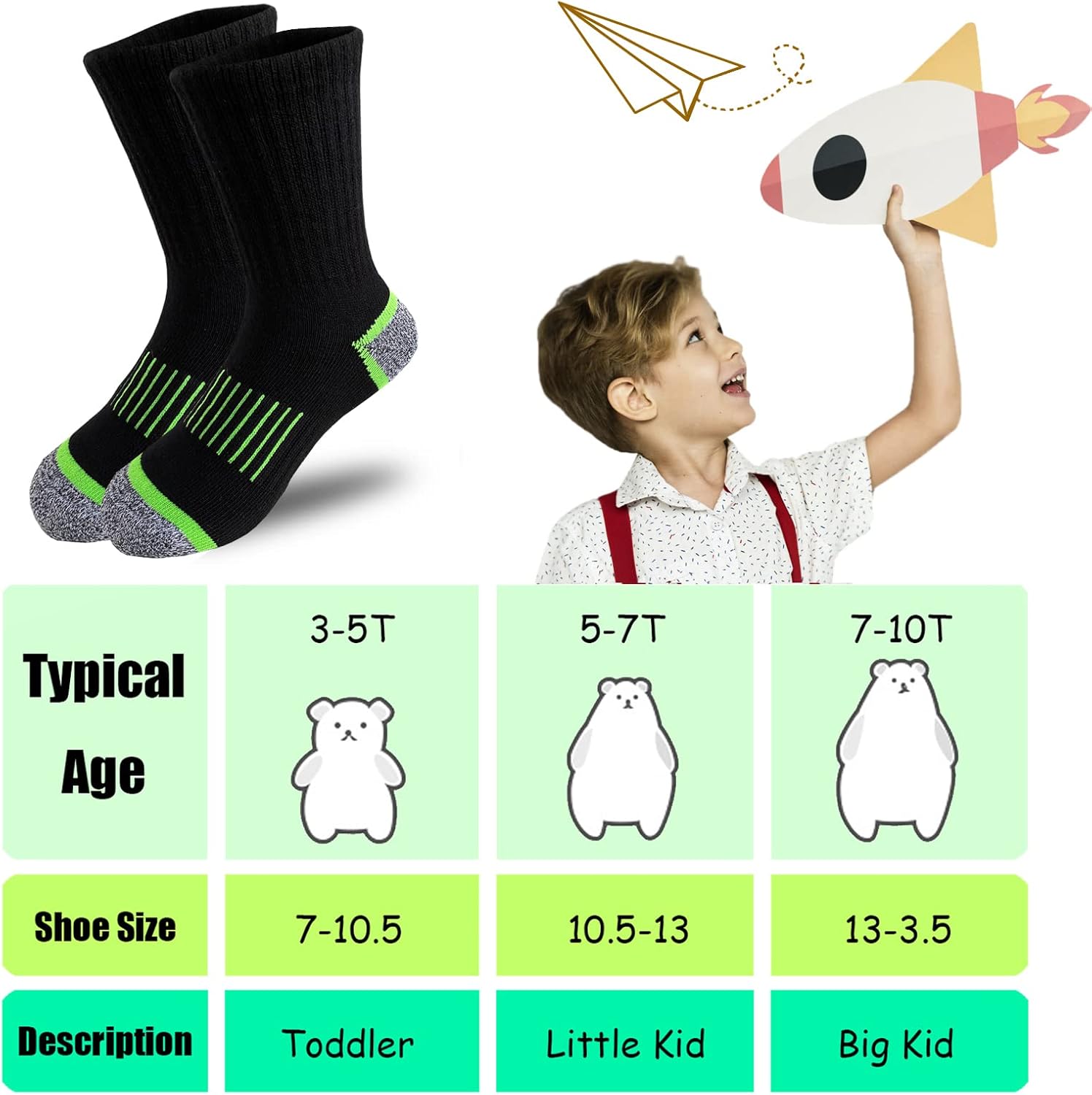 JAMEGIO 6 Pairs Boys' Cotton Crew Socks,Sock for Boys Age 3-10,Comfortable Stretch Cushioned Athletic Socks - Image 2