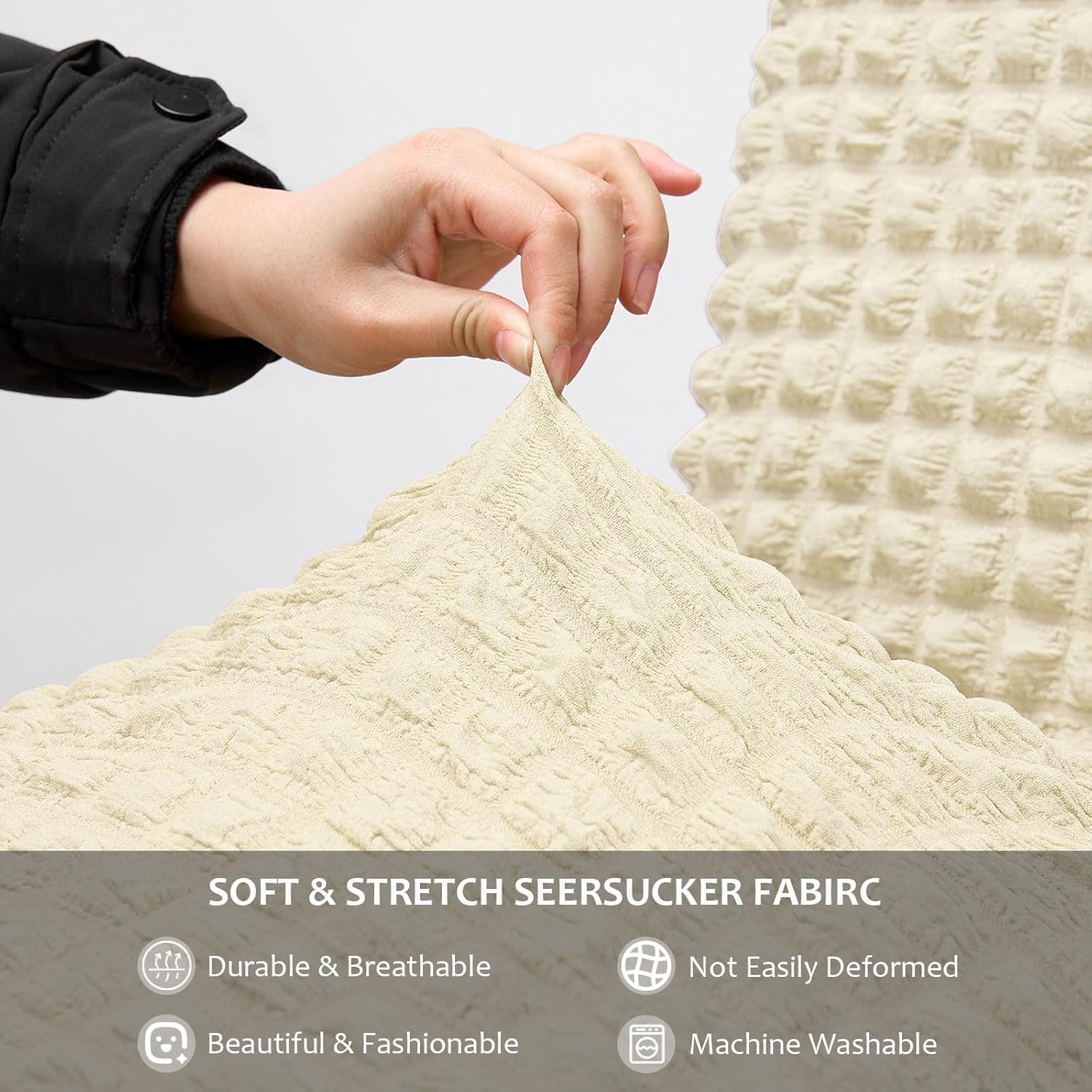 NICEEC High Stretch Chair Covers for Dining Chairs Covers Set of 4 Removable Dining Room Chair Covers with Skirt Spandex Parson Dorm Chair Slipcovers Protector for Kitchen Wedding Party Banquet(Beige)