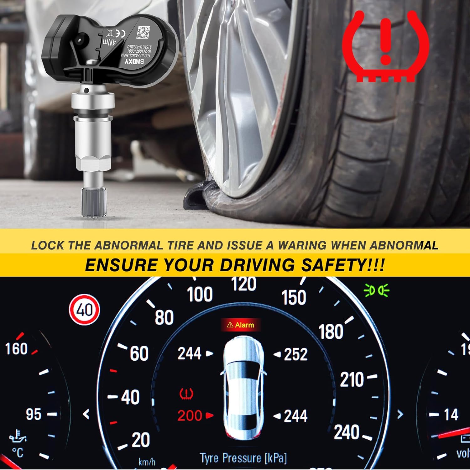 TPMS Sensor Multi-Protocol Tire Pressure Sensors Fit for BMW 315MHz & 433MHz Snap-in Tire Pressure Monitoring System Replace 36236781847 36236779490 36106877934 RDE008 4 Pack