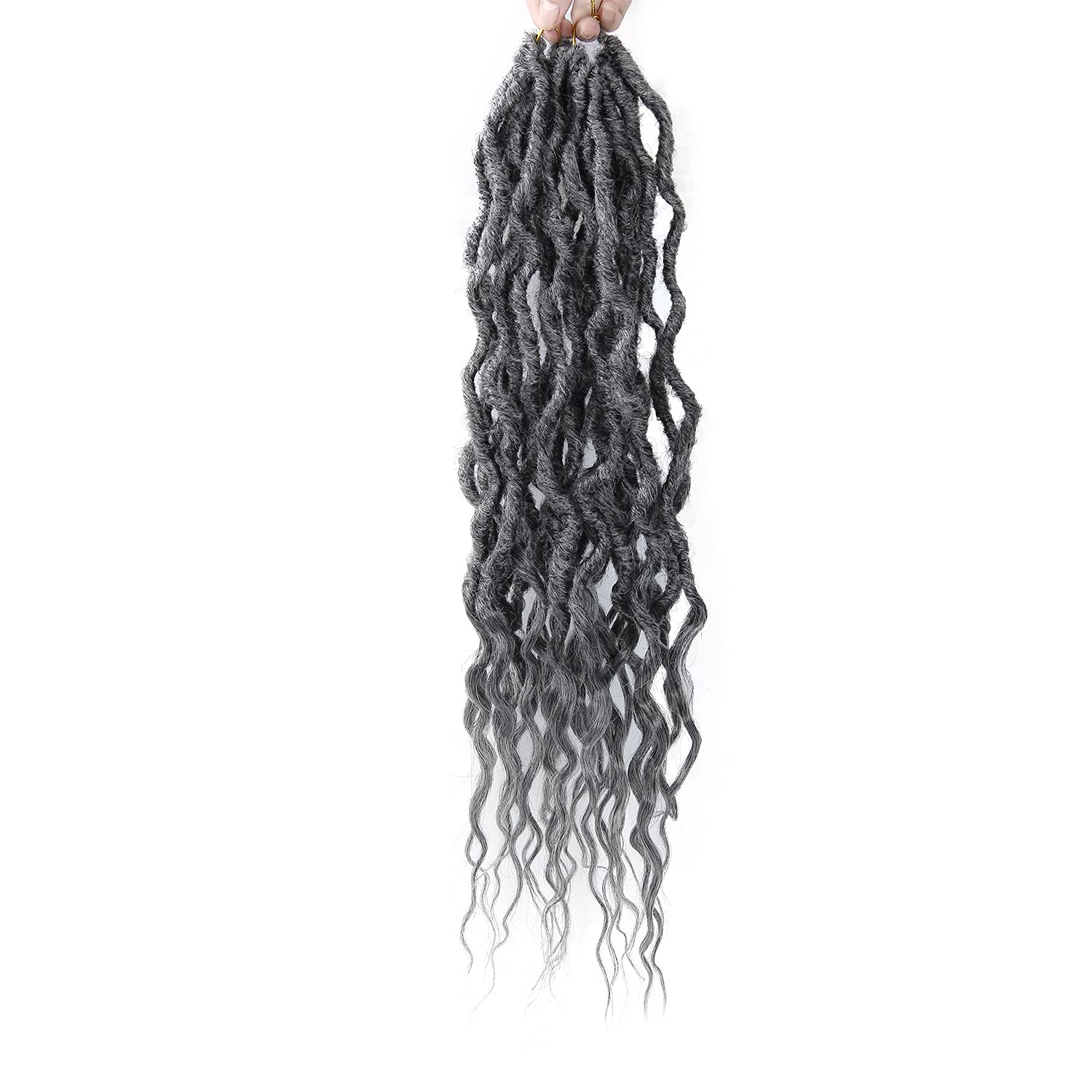 Faux Locs Crochet Hair 24Inch 6Packs Crochet Locs,Boho Faux Locs With Curly Ends Soft Dreadlock Crochet Hair for Black Women(24'', Grey)