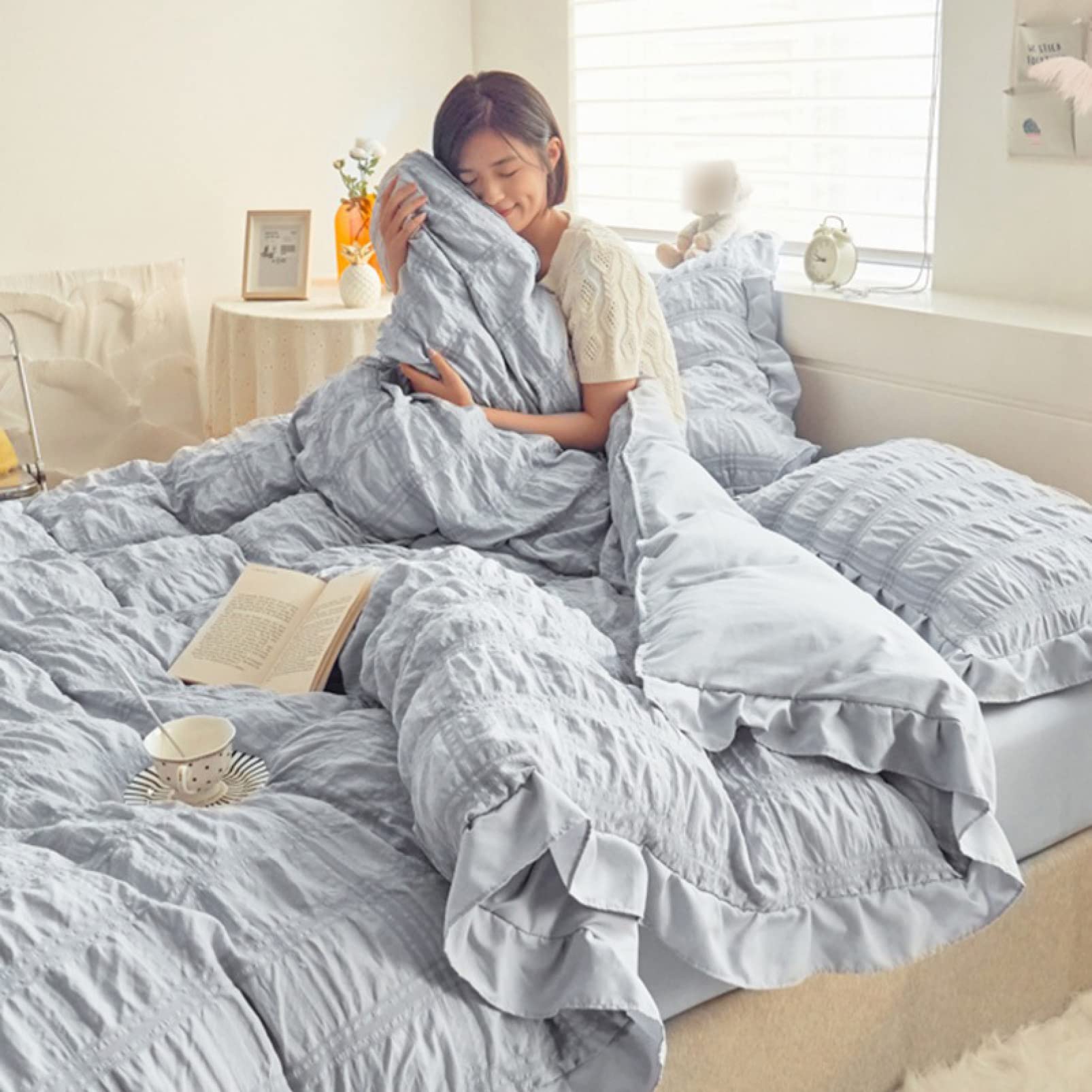 Amazon｜布団カバーセット セミダブル 4点 しじら織り シーツ シア