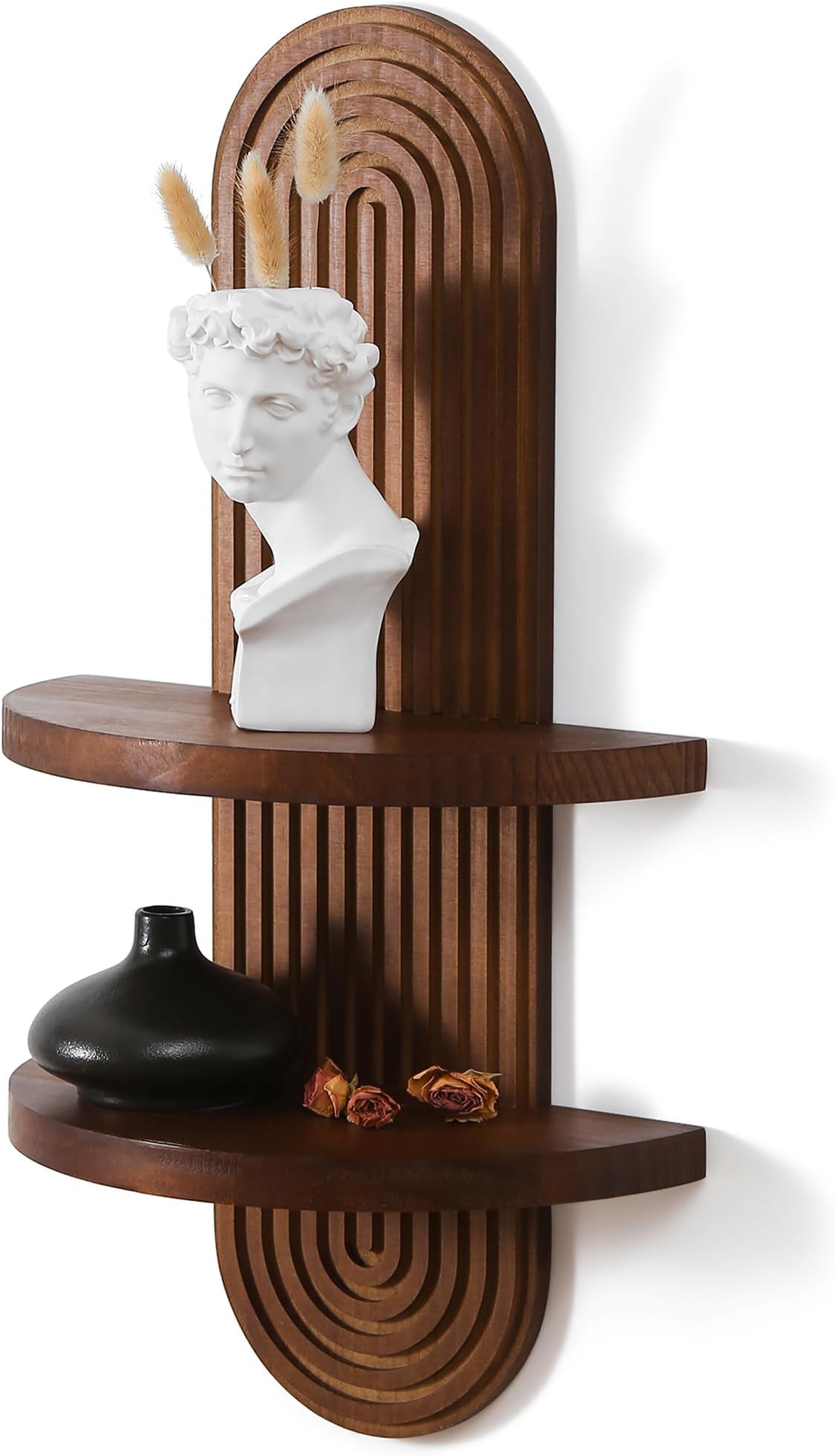Modern Wall Shelf with Arched Wood Design Mid-Century Double Floating Rainbow Shelves for Indoor Decoration Holding Planter Ornaments, 22 x 11.6 Inch (Walnut)