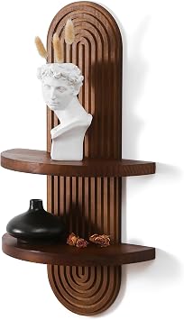 GRID FORTE Modern Wall Shelf with Arched Wood Design Mid-Century Double Floating Rainbow Shelves for Indoor Decoration Holding Planter Ornaments, 22 x 11.6 Inch Walnut