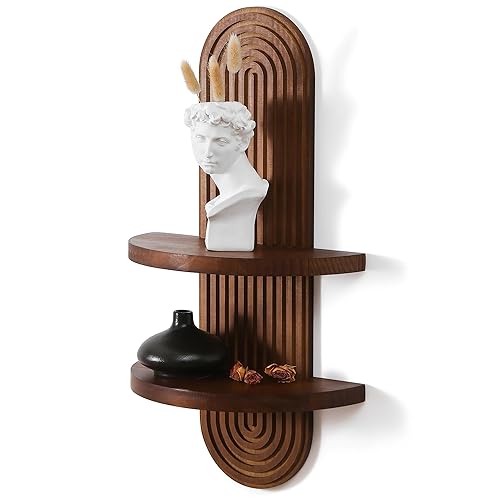 Modern Wall Shelf with Arched Wood Design Mid-Century Double Floating