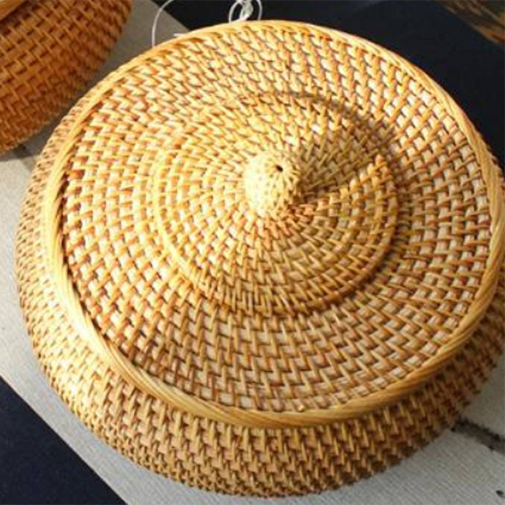Rattan Aufbewahrungskorb mit Deckel, Round Natürlicher Brotkorb Geflochten Obstkörbe, Eierkorb, Snack-Korb, Dekorativer Schreibtisch-Schmuck Organizer Geschenk Box für Tisch oder Regal