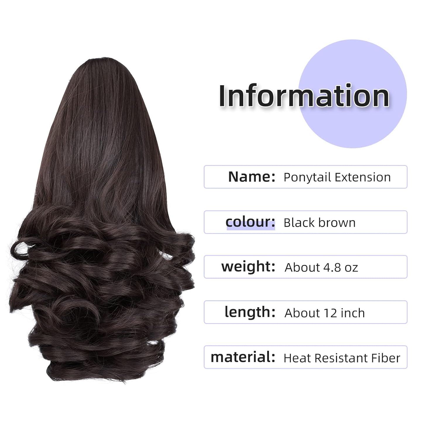 ponytail extension,12" claw clip hair extensions ponytail short curly hair ponytail Extension Natural Looking Synthetic Hairpiece for Women Black brown