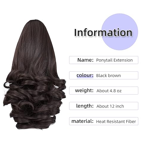 Miniatura 2 de Extensión de cola de caballo, extensiones de cabello con clip de garra de 12 pulgadas, extensiones de cabello corto rizado, extensión de cola de