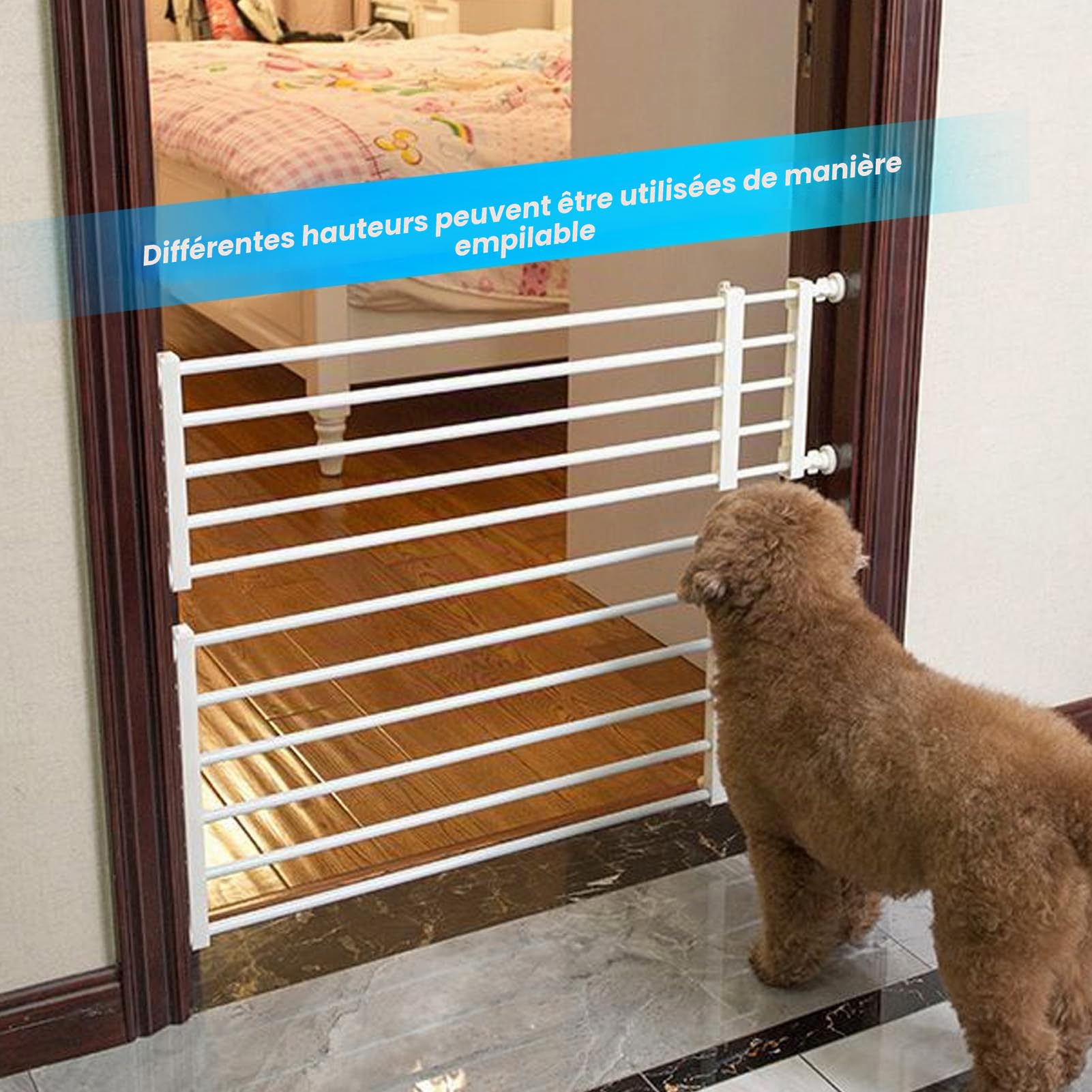 Barrière de Sécurité Extensible en Métal pour Chien et Animal de Compagnie, Réglable et Portable, Barrière d'Intérieur et Extérieur pour Maison et Appartement, Système de Verroui