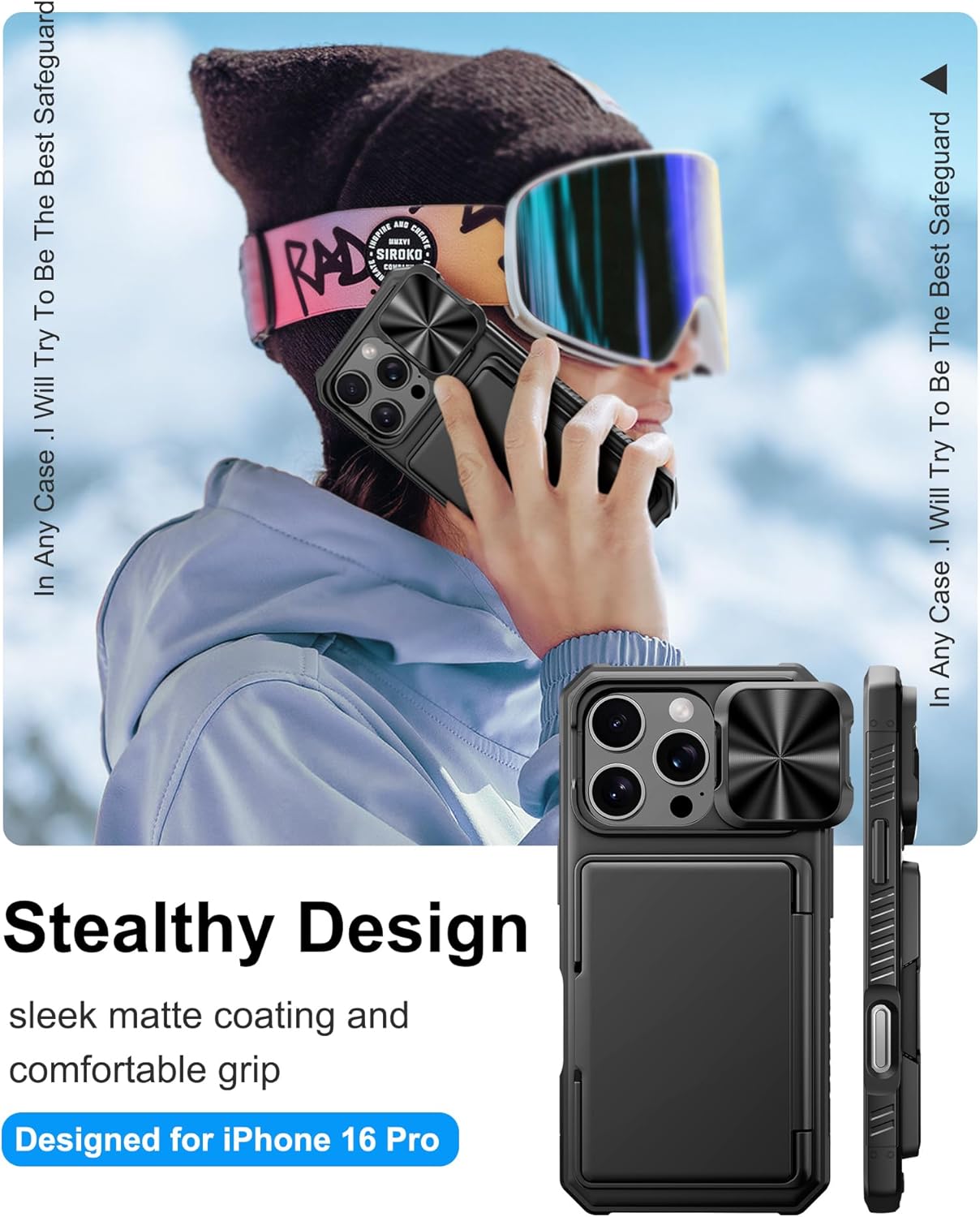 for iPhone 16 Pro Case Wallet, Built-in Card Holder (4-5 Cards), Slide Camera Cover, Military Grade Drop Protection, Rugged Heavy Duty Men Women Protective Phone Case for iPhone 16 Pro, Black - Image 7