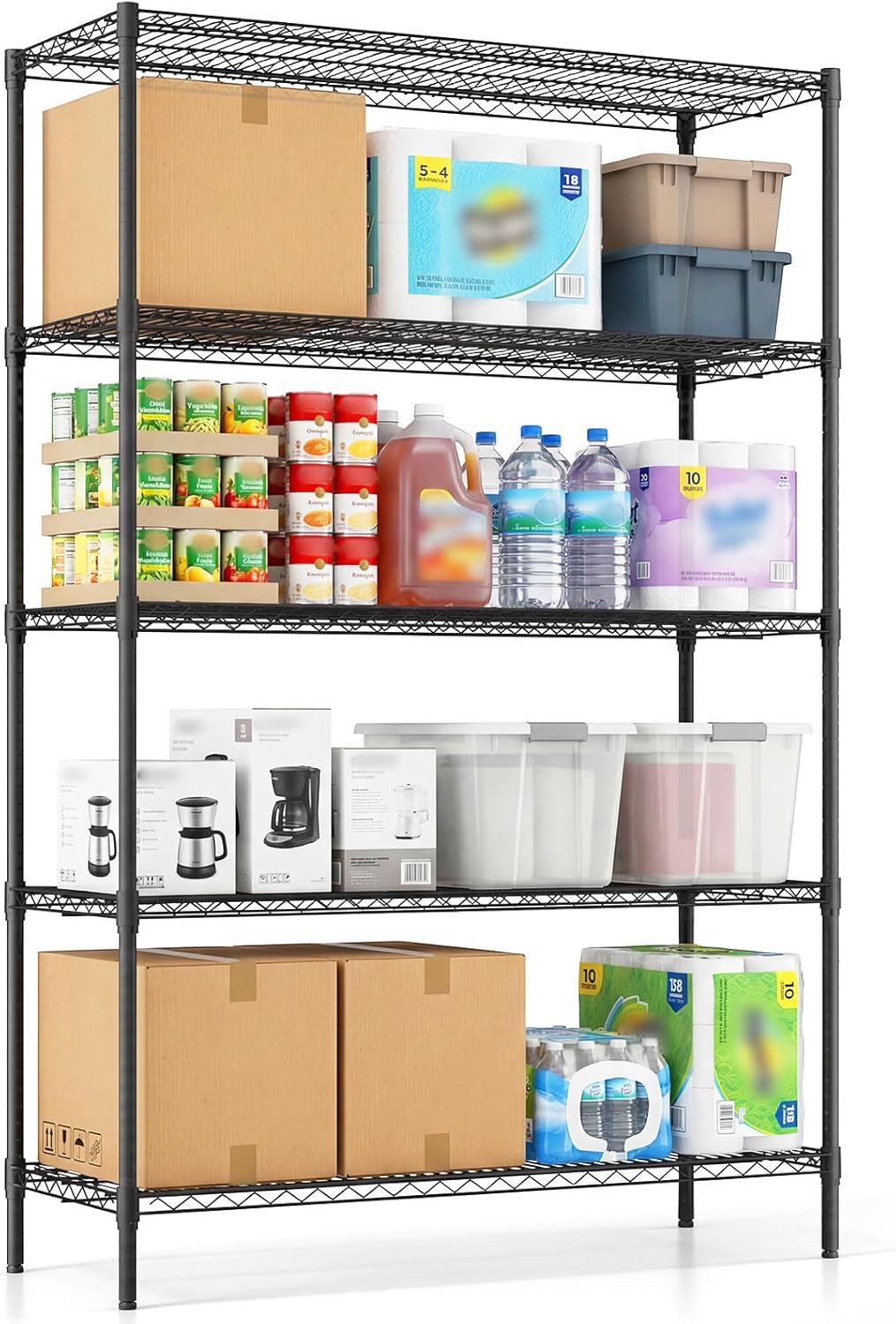 Giantex 4-Tier Storage Shelves, Adjustable Wire Shelf Rack w/4 Removable Hooks, Sturdy Steel Commercial Shelf, Heavy Duty Metal Shelving Unit for Kitchen, Garage, Pantry, Restaurant