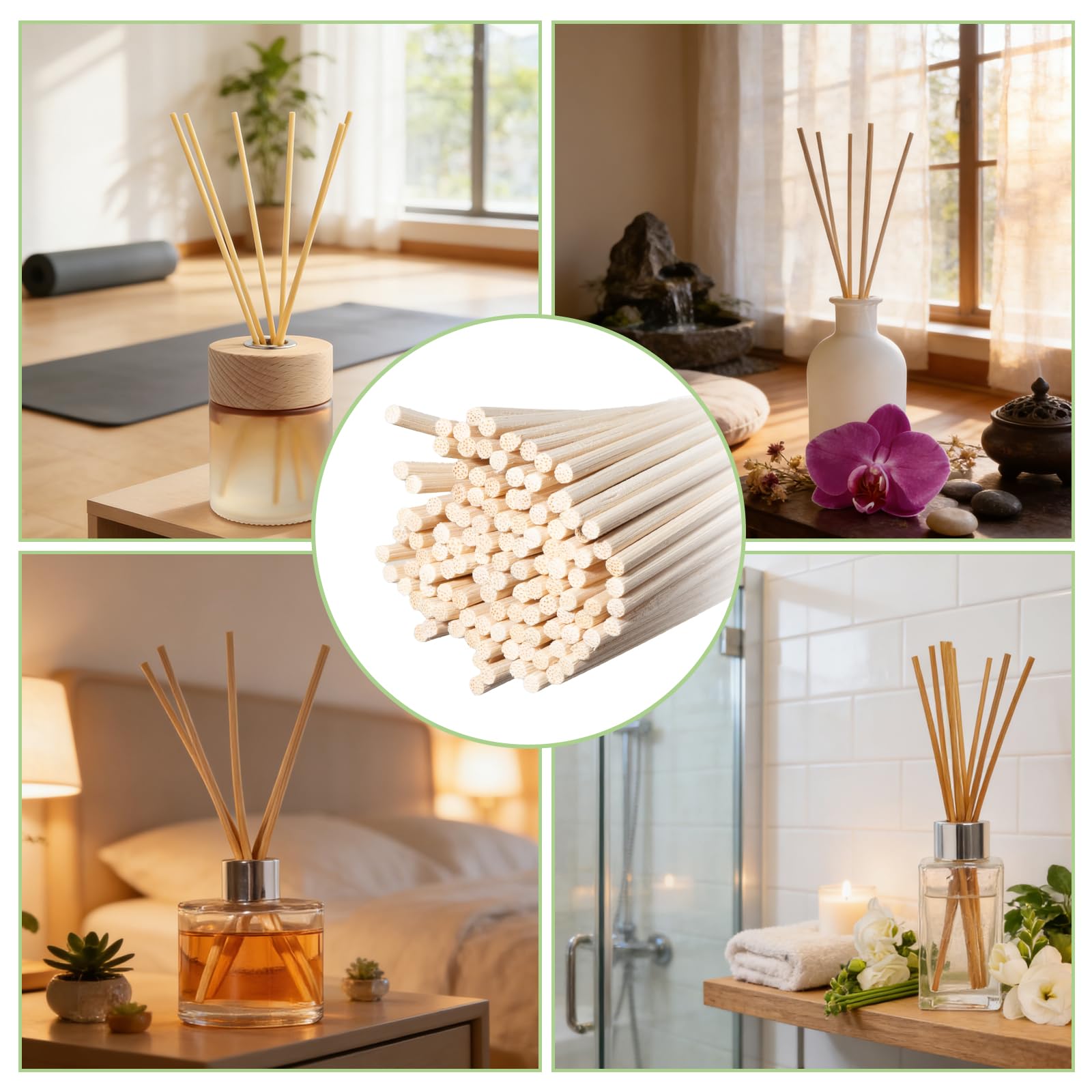 120 varillas aromáticas de 25 cm x 3 mm, varillas de madera para ambientadores de habitación, paquete de relleno, adecuado para aromaterapia, botella de aceites esenciales, hogar, oficina y spa