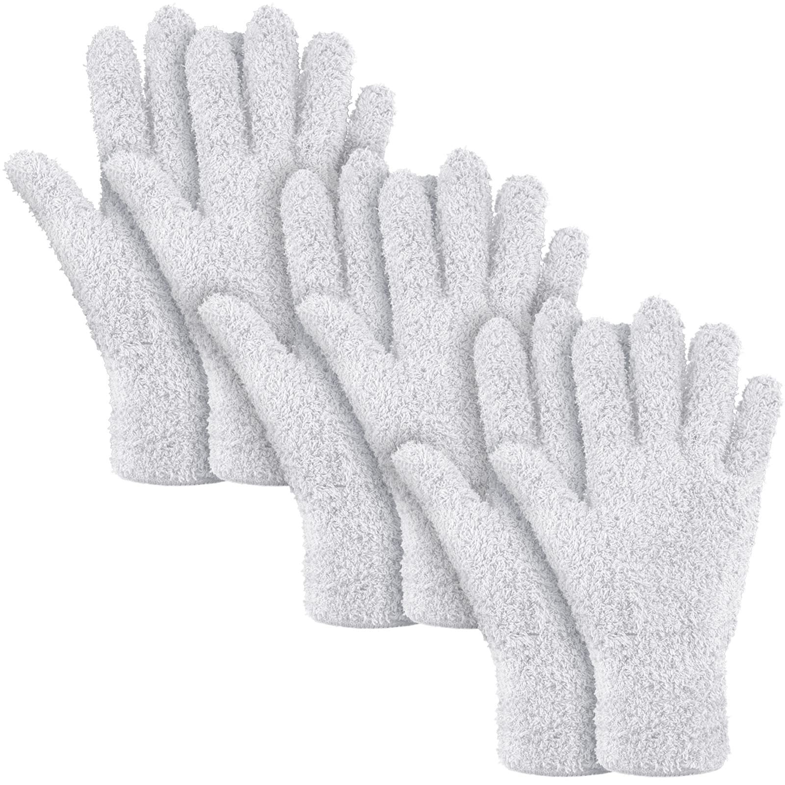 Patelai3 Pairs Microfiber Dusting Gloves Washable Reusable Cleaning Mittens Gloves for Women(Medium,White)