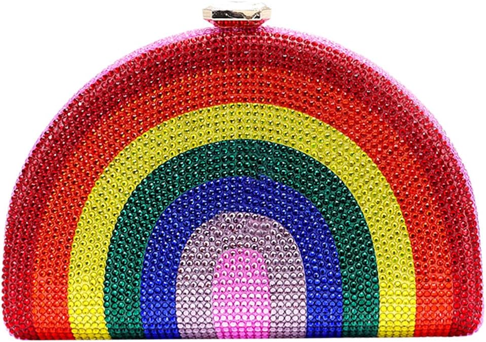 Women Crystal Evening Bags Sparkly Rhinestone Clutch Purse Rainbow Chain Shoulder Bag Diamond Party Prom Handbag