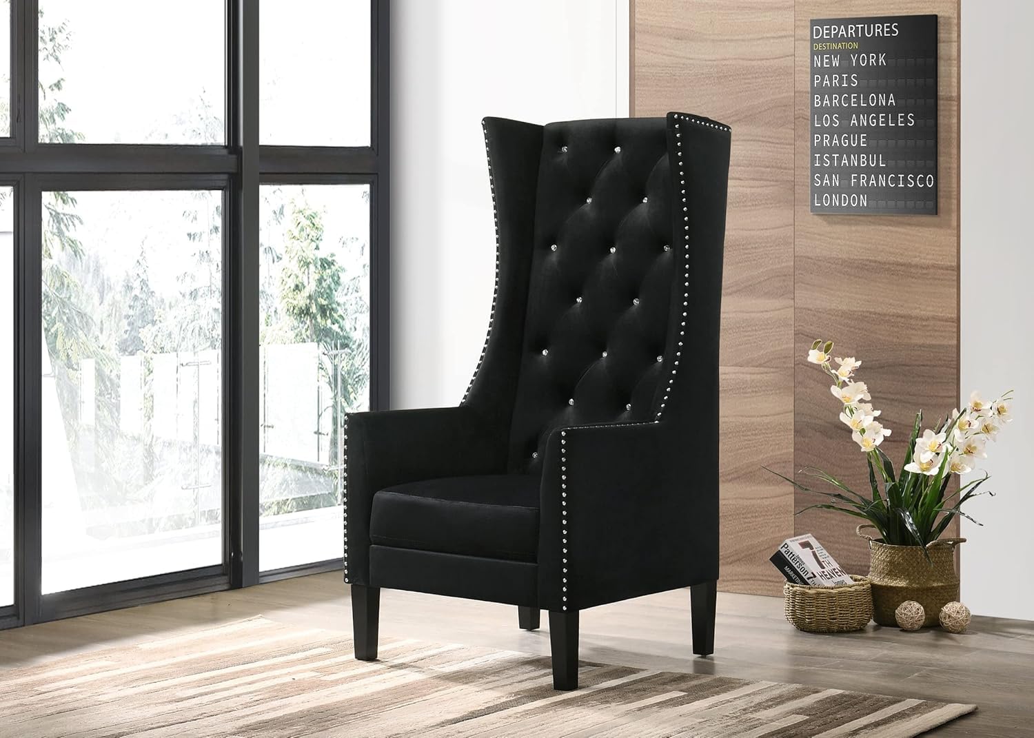 EPIC EVERGREEN ART - Classic High Chair Wood Upholstered Arm Chair