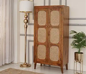 Wood World furniture Mango Wood 2 Door Wordrobe for Home, Bedroom, Wooden Cane Furniture, Hotels & Guest House (30x16x60 inch)