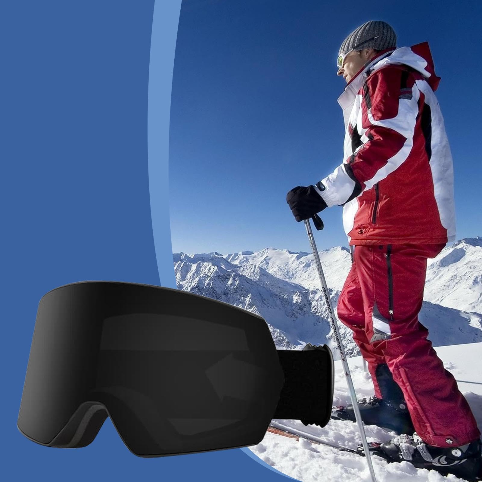 Generico Maschere da snowboard, Maschere da sci sulla neve - Occhiali da | neve - Occhiali da sci antivento a doppio strato da snowboard per uomo, donna, adulto, gioventù