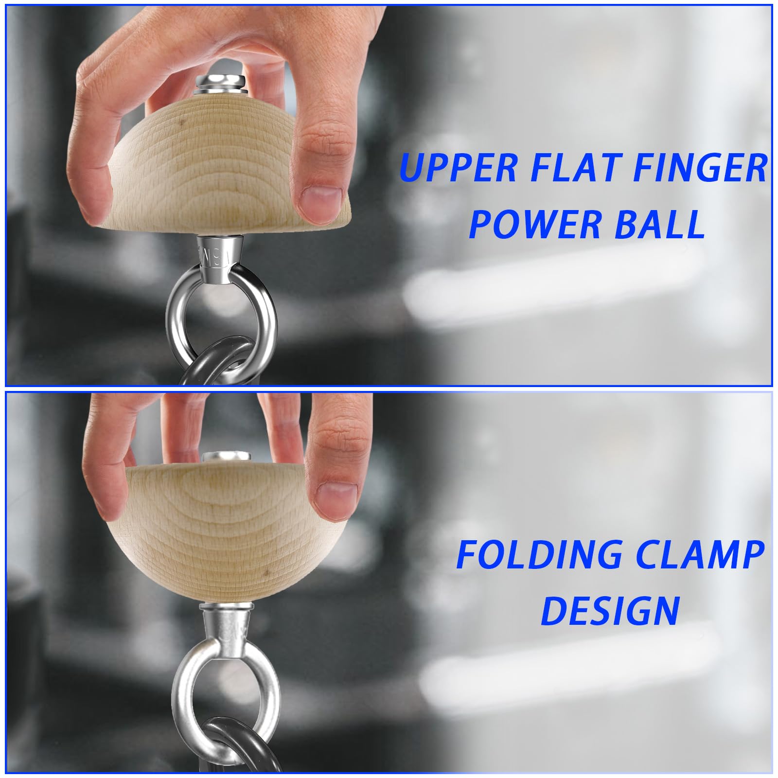Pinch Grip Krafttrainer Set - Buchenholz Rechteck Block & Dual-Use Half Ball - mit verlängertem Gurt-Ladesystem für Hand-, Finger- & Armring-Training