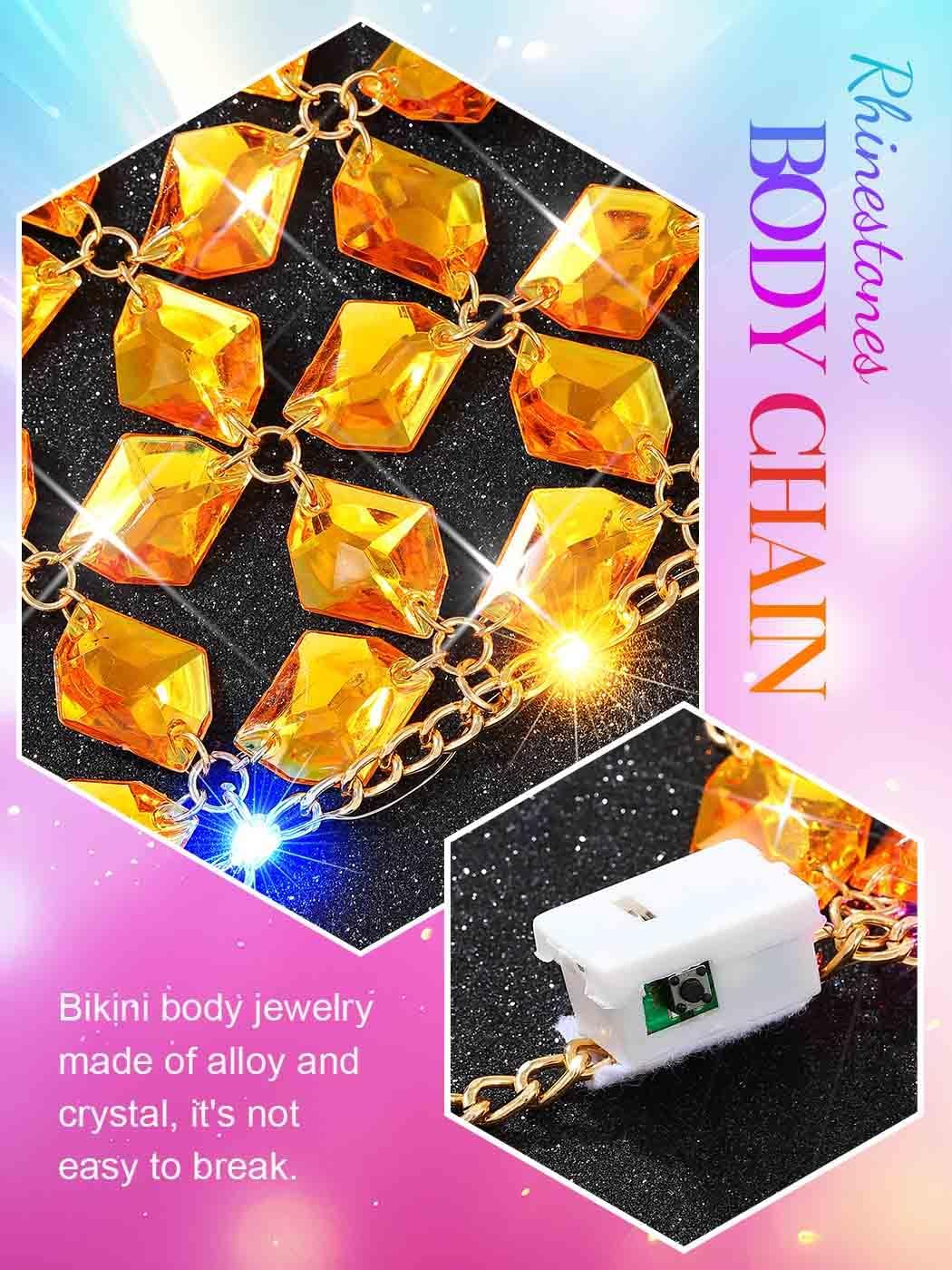 BODIY Light Up Crystal Bra Chain top LED Rhinestones chest chain Sparkly Body Jewelry for Women