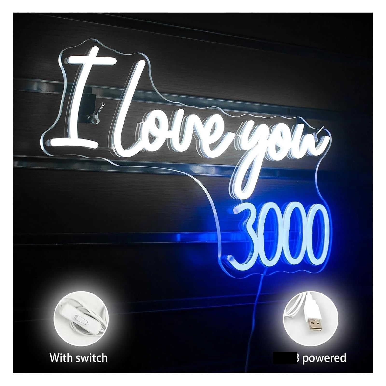 lámpara de neón Decoración de luz Te amo 3000 para letrero neón Decoraciones boda LED Hogar Habitación Memorial