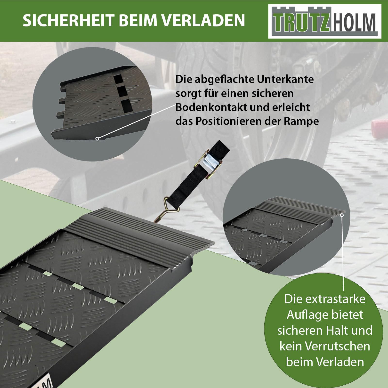 TRUTZHOLM 1 x Auffahrrampe 226 x 28,5 cm Traglast 680 kg Alu klappbar geriffelt Tränenblech schwarz Motorradrampe Quadrampe