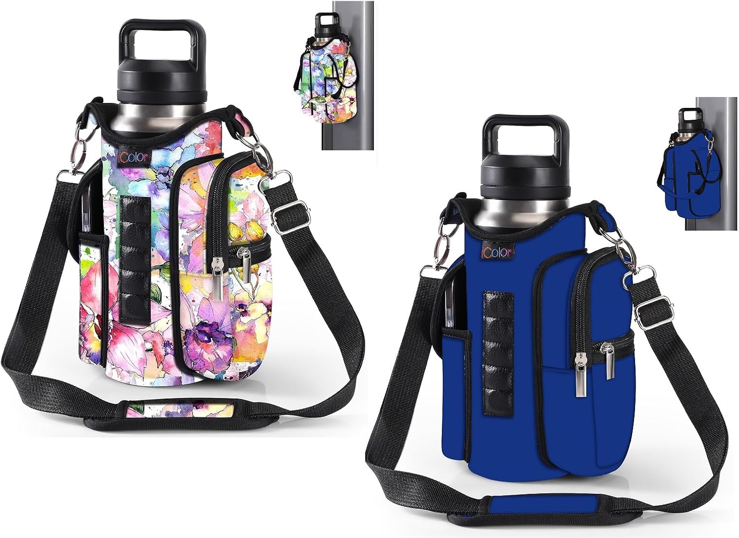 icolor Gym Magnetic Bag Water Bottle Holder Bottle Carrier Shoulder Strap with Phone Pockets & Gym Accessories Organizer for Men Women,5 Magnets Gym Phone Bag Pouch Sleeve