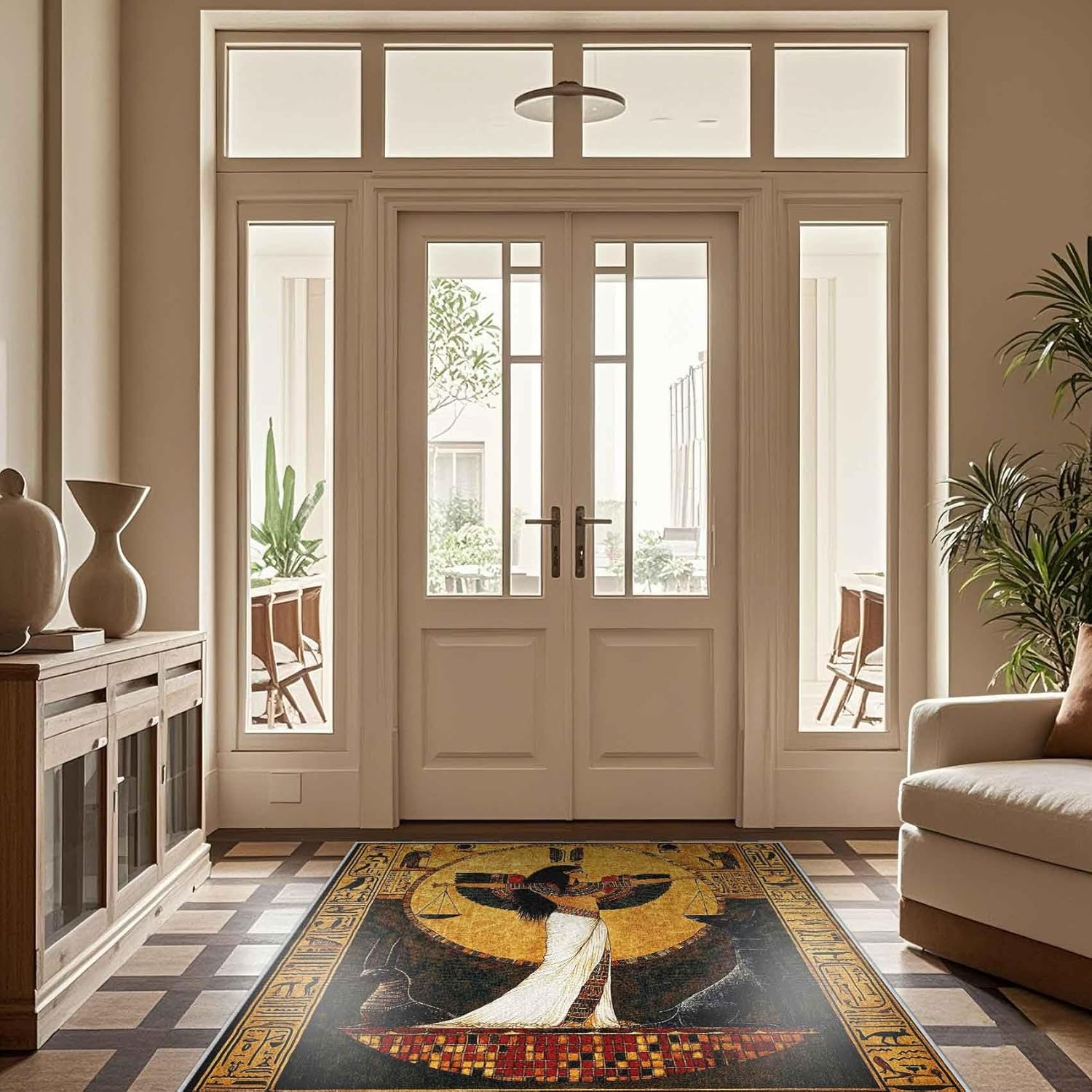 Egyptian Queen Rug for Entryway 2x3 – Antique Hieroglyphs Washable Throw Rug, Ancient Egypt Indoor Door Mat Carpet Non-Slip Thin Area Rug for Kitchen, Bedroom