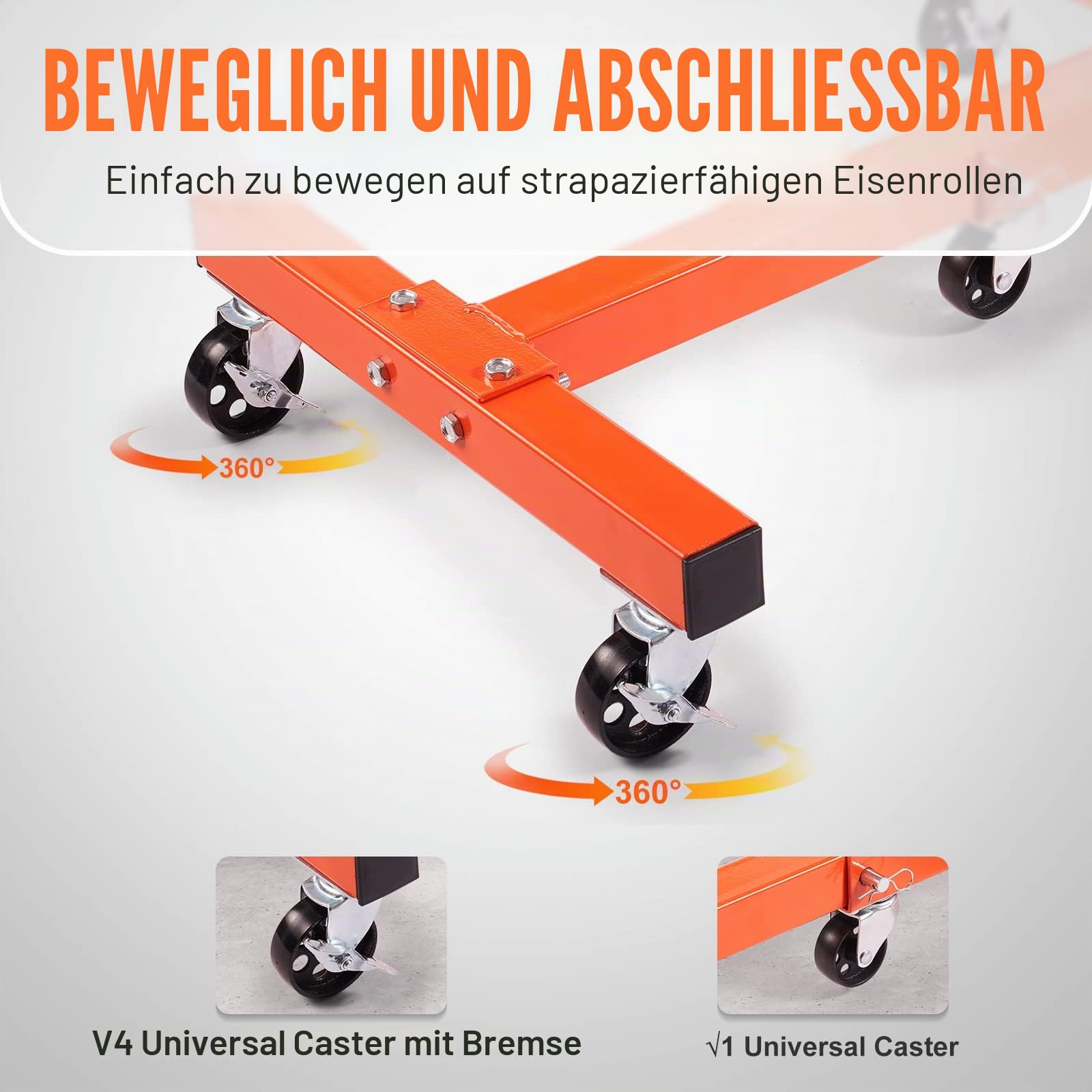 VEVOR Motorständer Motorhalter 680 kg, Motorständer Klauenheber Getriebehalter, Motorheber Kfz-Werkstatt mit Rädern & 508 mm Griff, Bewegliche Motorheber Motorkräne Reparaturwerkzeuge Klappbar