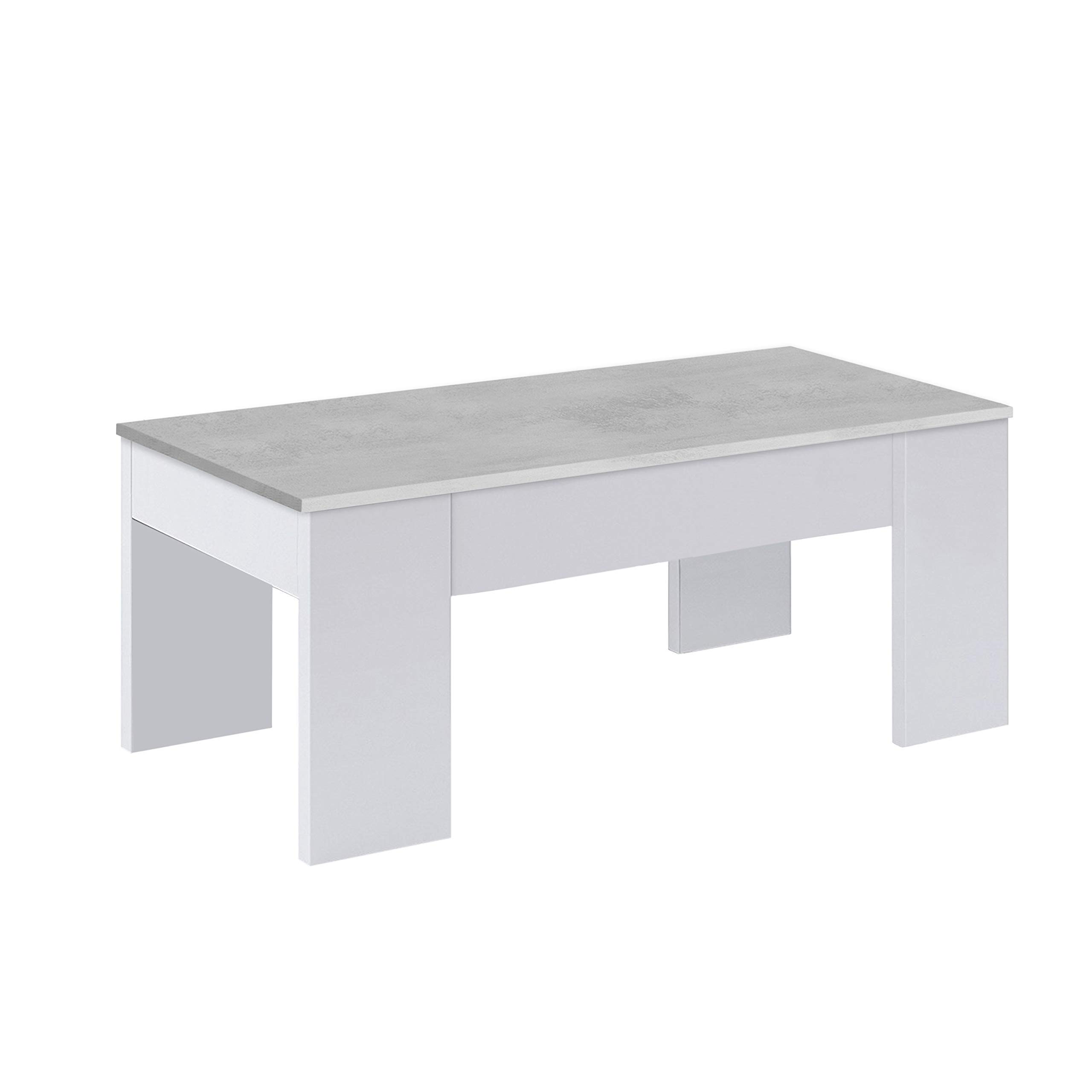 Habitdesign 016663L Mueble de salón Moderno, modulos Comedor Alida, Medidas: 43 cm de Altura x 200 cm de Ancho x 41 cm de Fondo (Blanco Artik y Gris Cemento) + Mesa de Centro Elevable