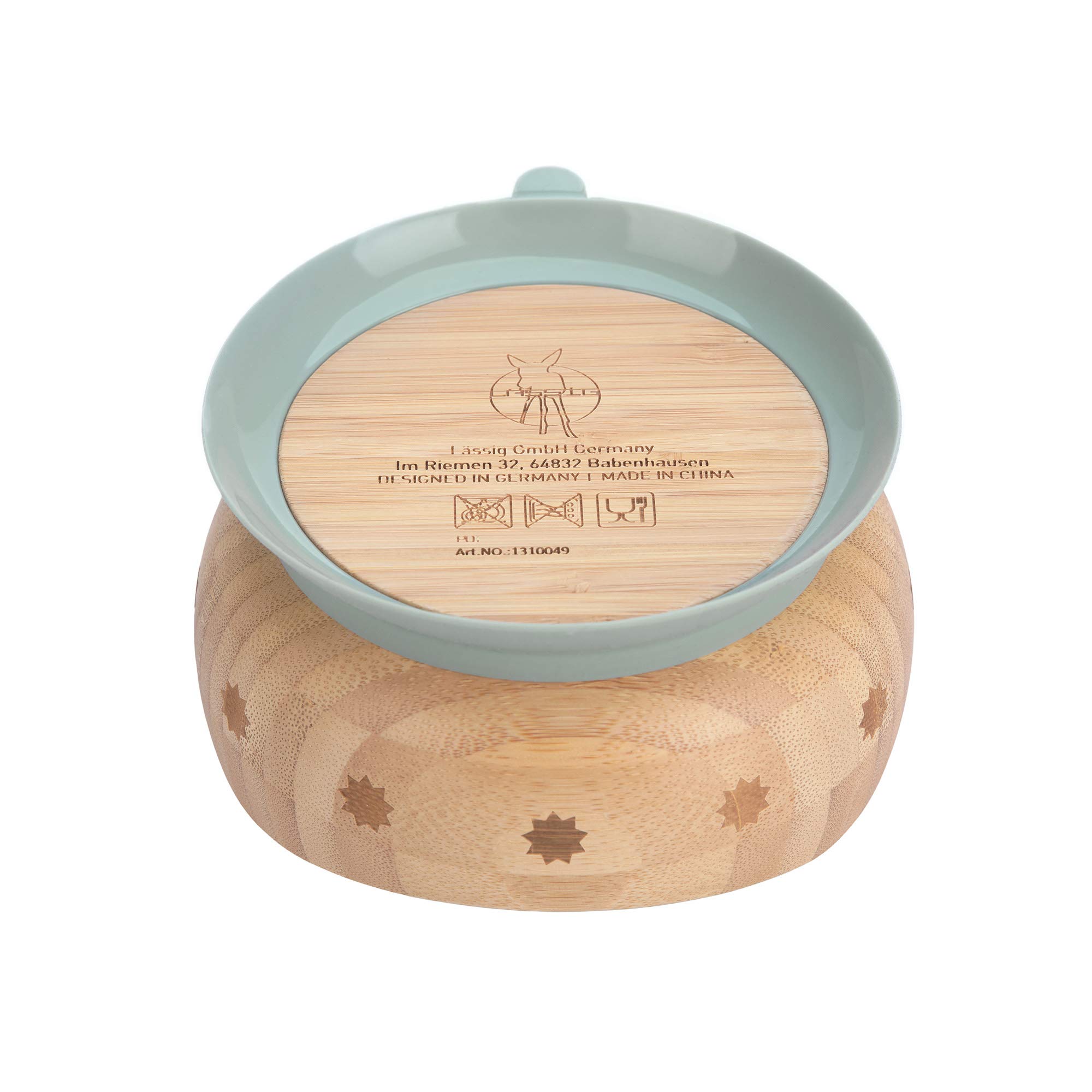 LÄSSIG Cuenco de bambú con ventosa/tazón de madera de bambú Little Chums Cat, gris
