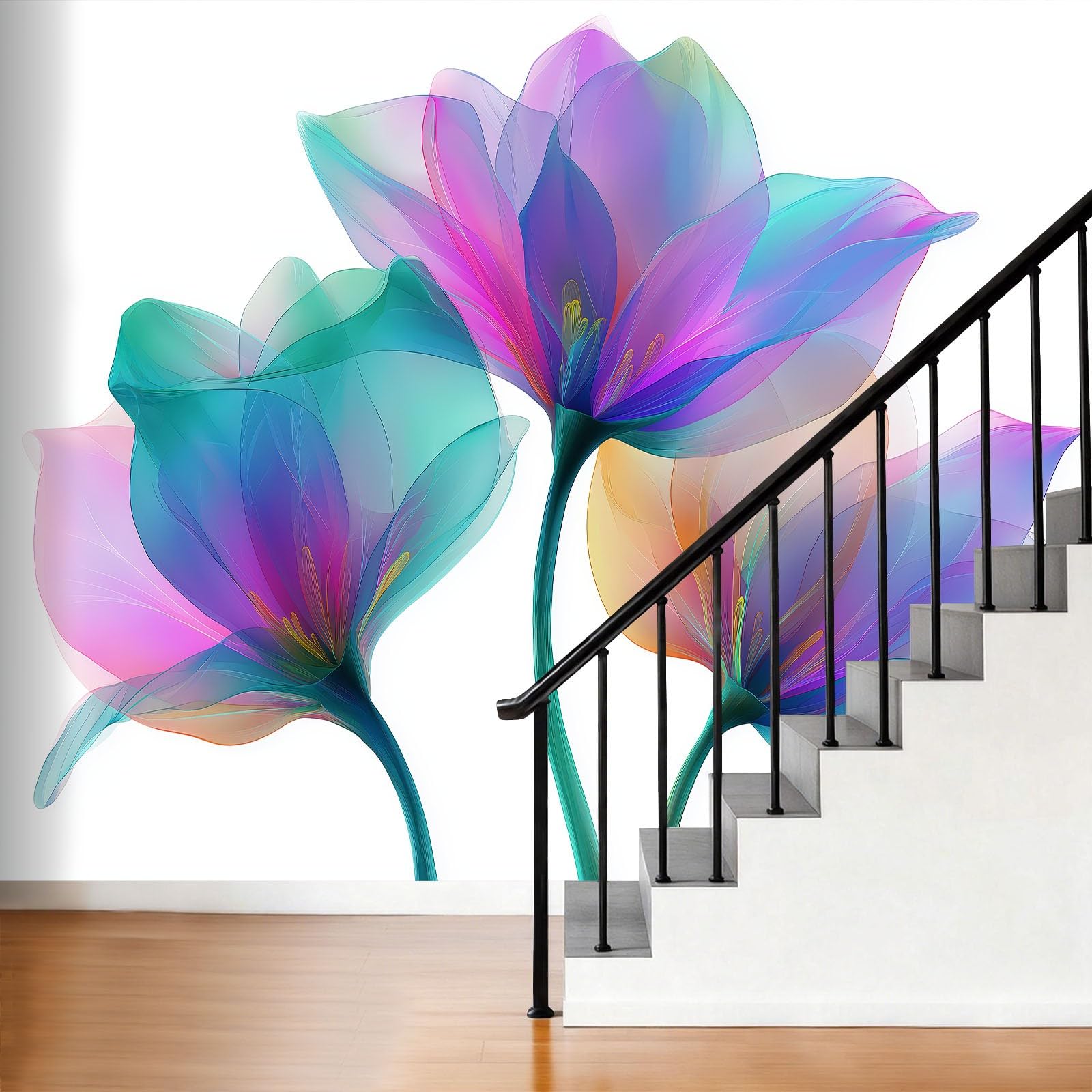 Tapeta 3D, roślina, gradientowe kwiaty, 250 x 175 cm, mural ścienny, do minimalizmu, salonu, sypialni, salonu, flizelina, fototapeta, funkcja premium